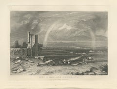 The Himalaya Range with a Rainbow and Caravan, Antique Steel Engraving, 1859