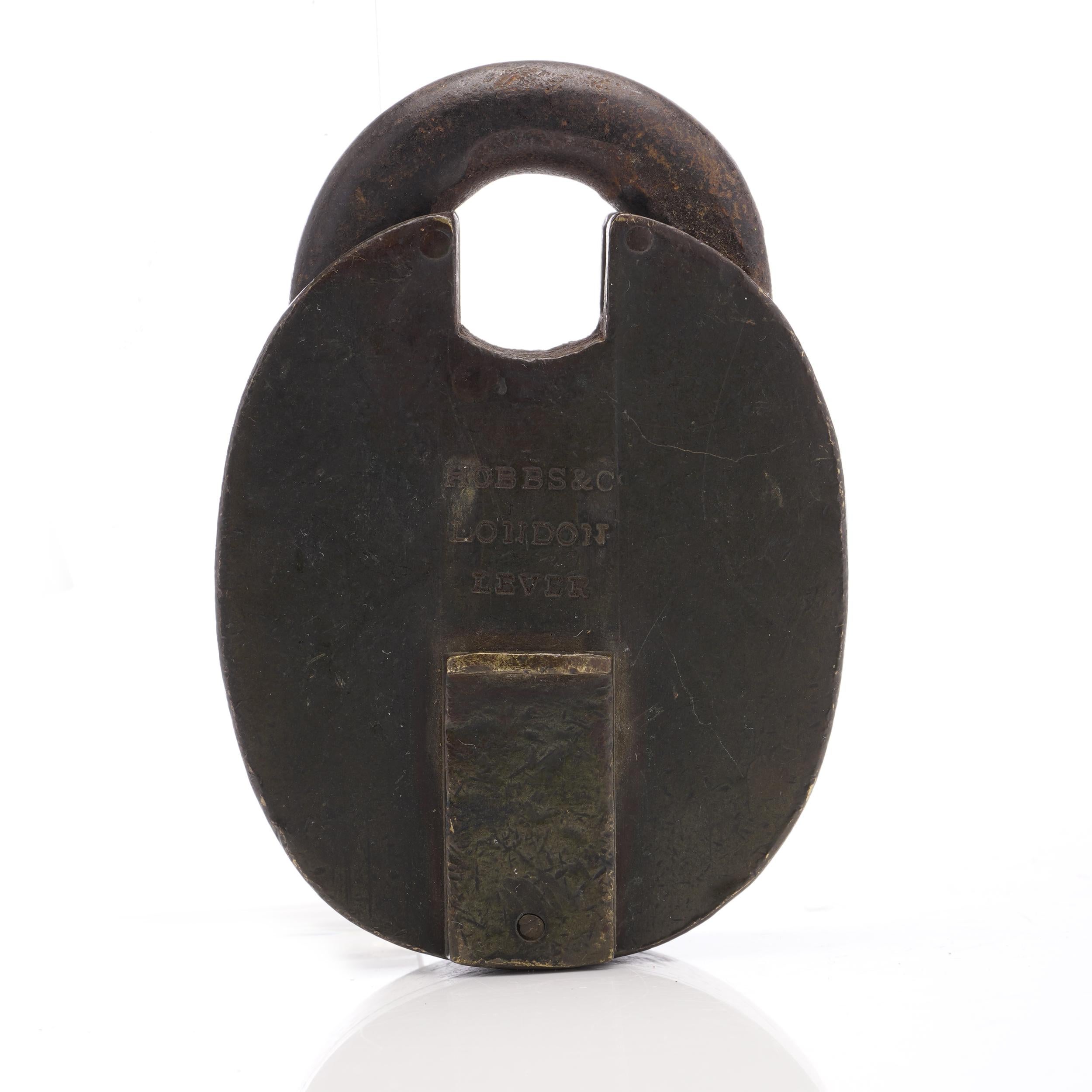 Iron The Hobbs & Co. Victorian heavy iron padlock with its original key  For Sale