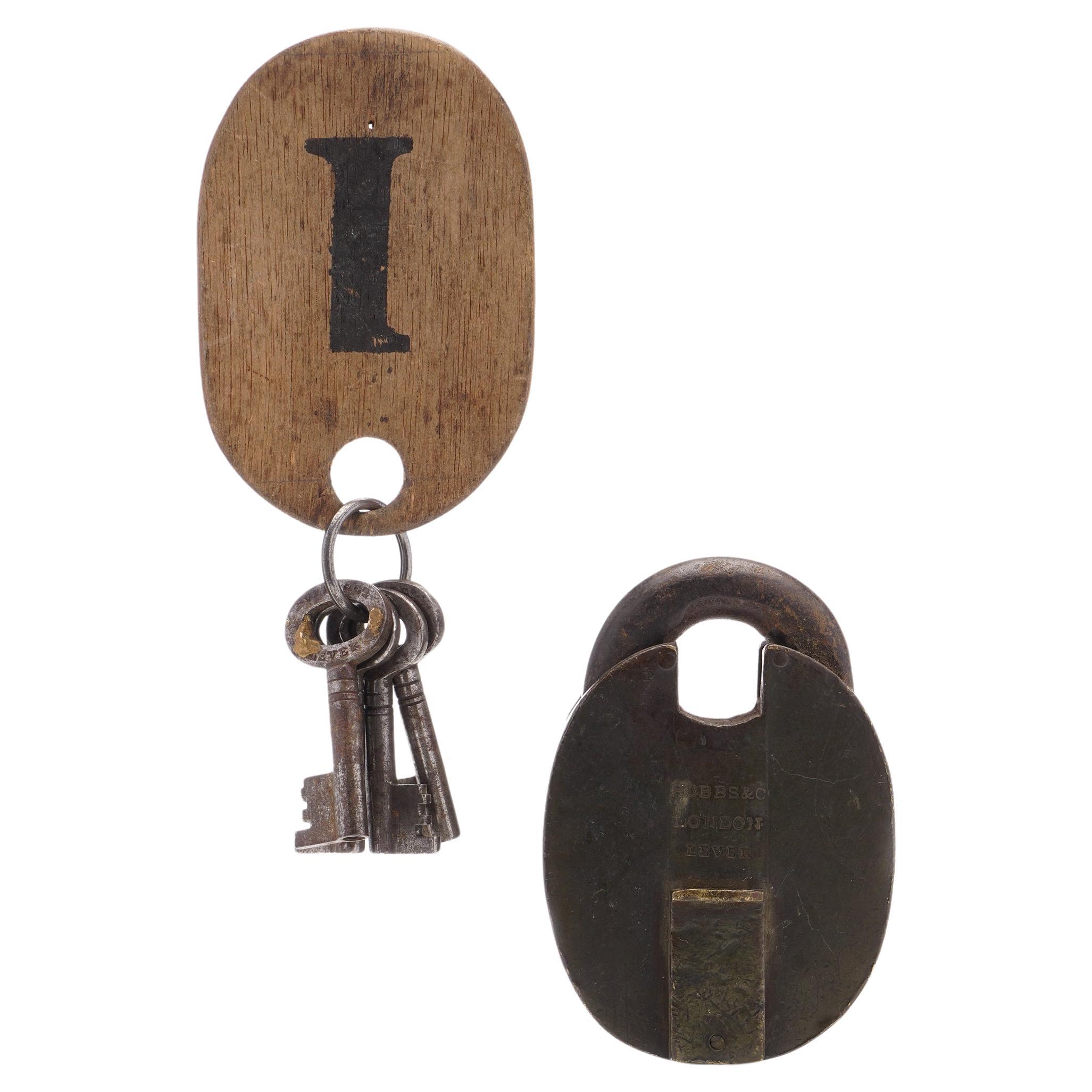 The Hobbs & Co. Victorian heavy iron padlock with its original key  For Sale