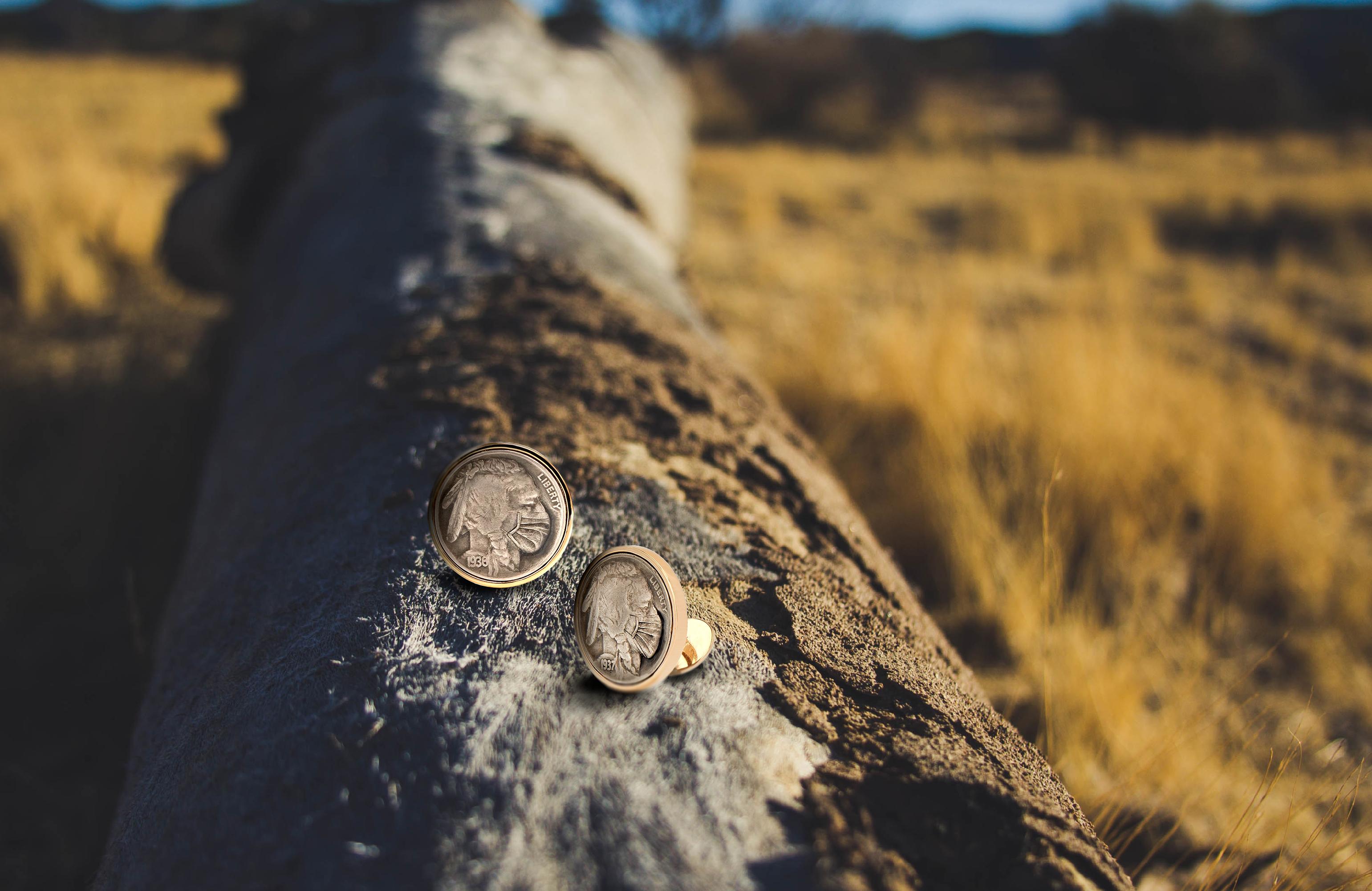 The Hobo Nickel Cufflinks by Michael Kanners For Sale 3