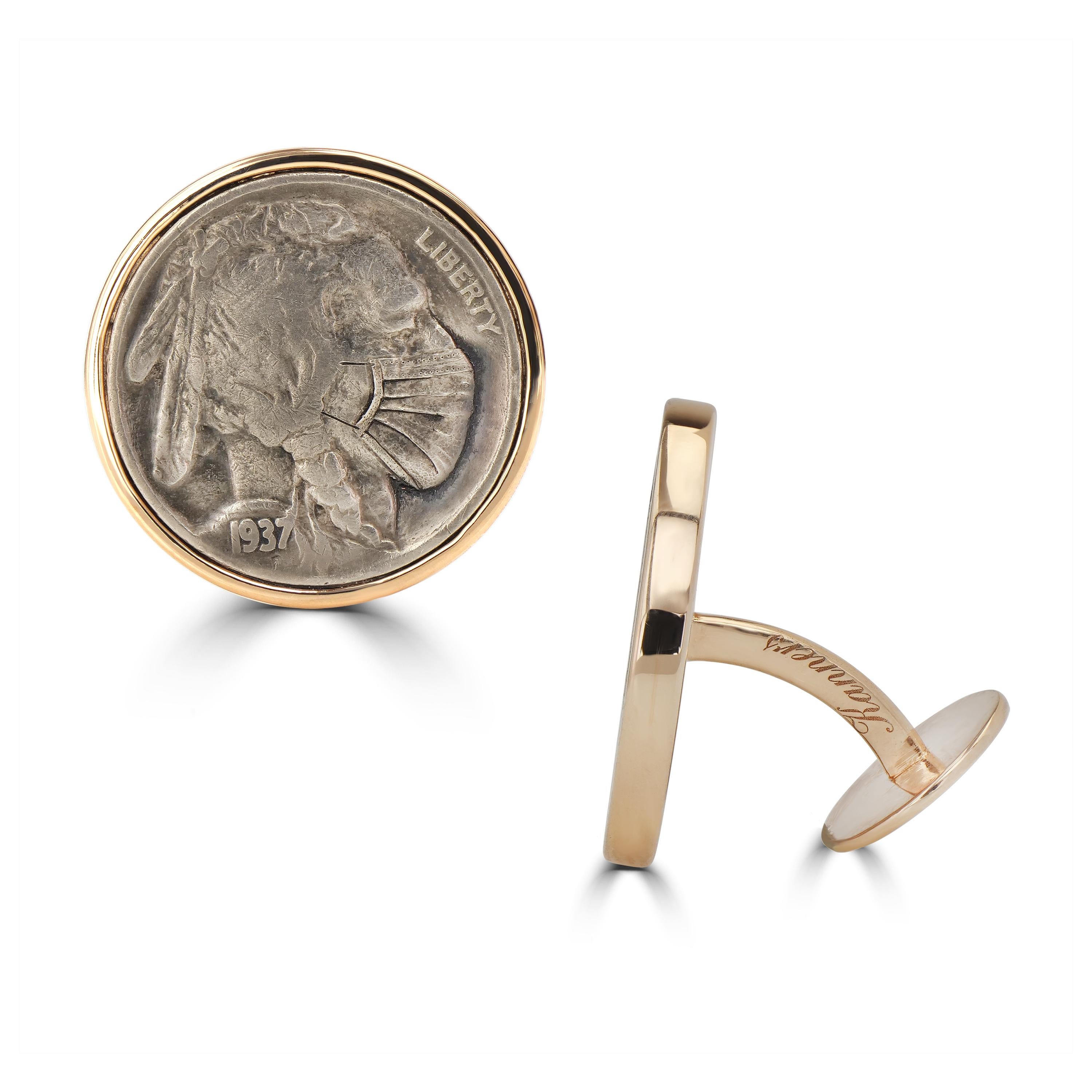 Contemporary The Hobo Nickel Cufflinks by Michael Kanners For Sale