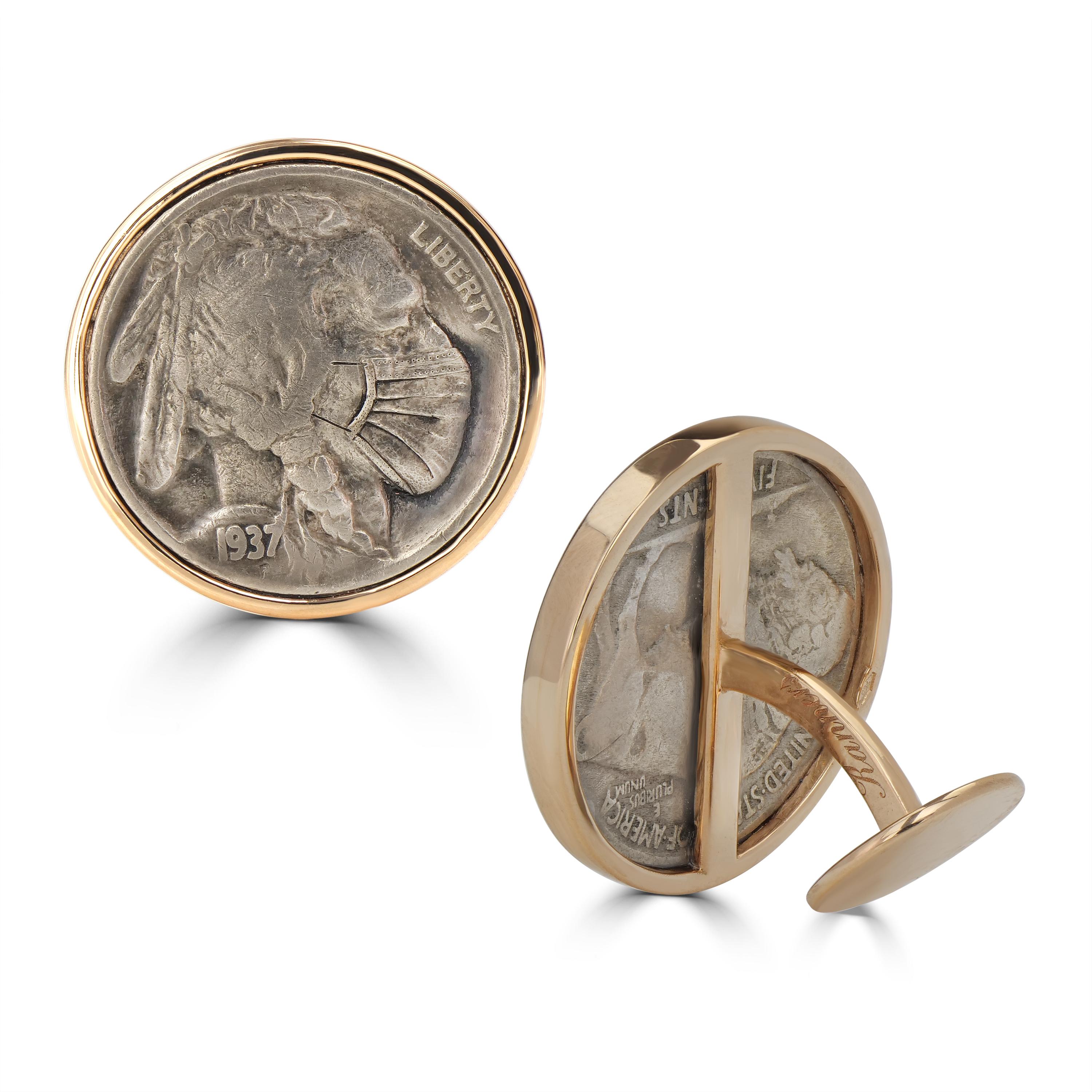 The Hobo Nickel Cufflinks by Michael Kanners In New Condition For Sale In Bal Harbour, FL