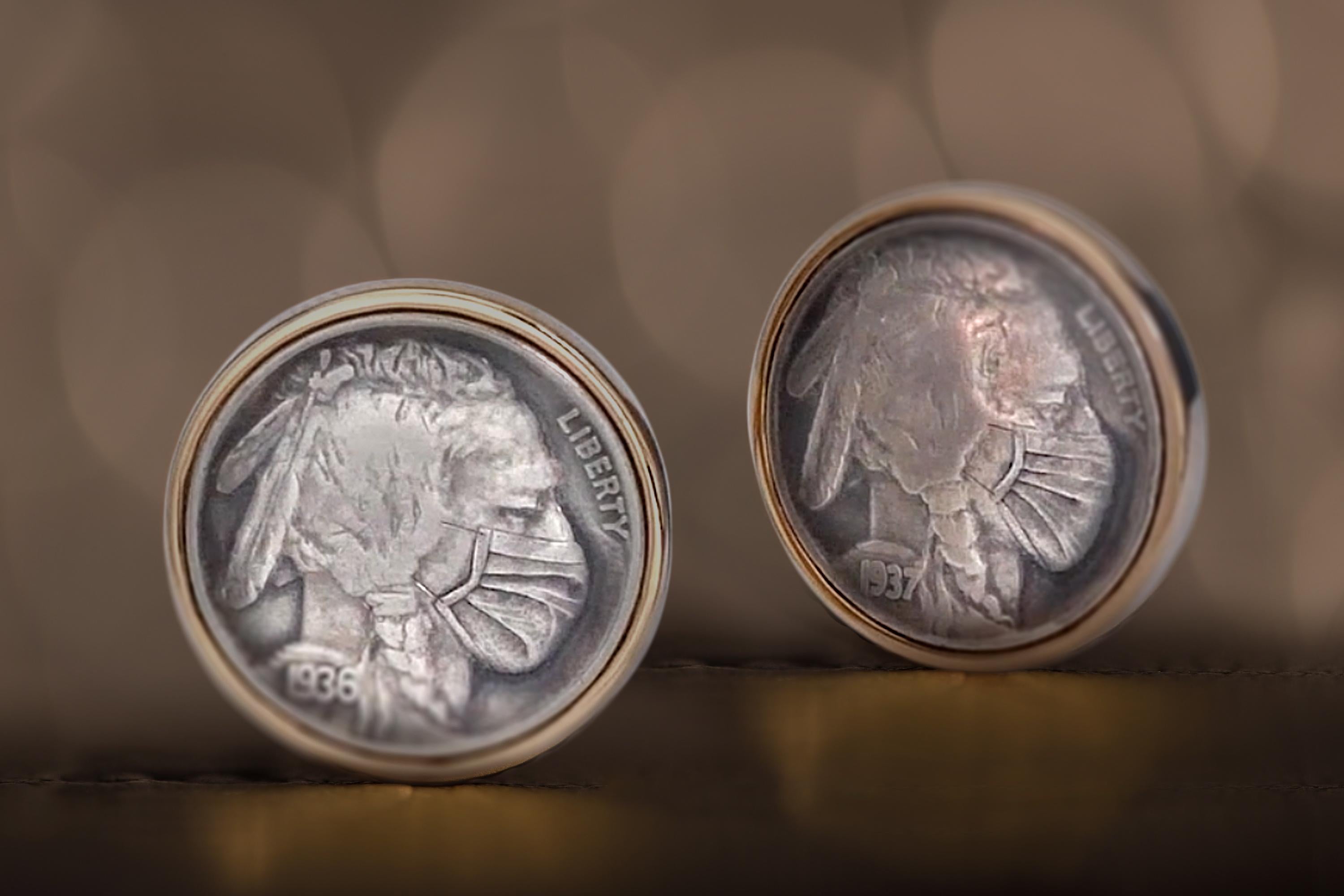 The Hobo Nickel Cufflinks by Michael Kanners For Sale 2