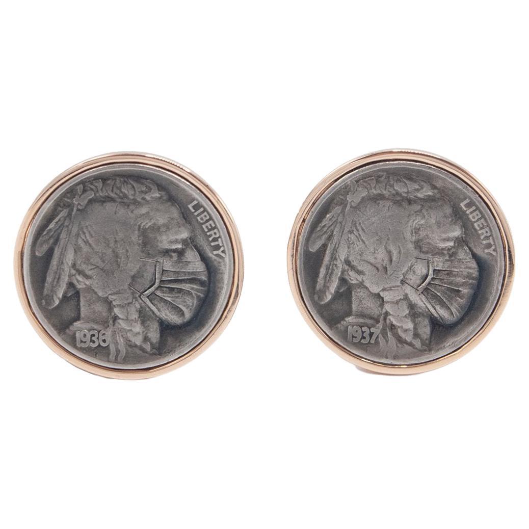 The Hobo Nickel Cufflinks by Michael Kanners For Sale