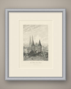 Das Holsteintor, Lübeck, antike Stahlstich nach Carl Werner, um 1885