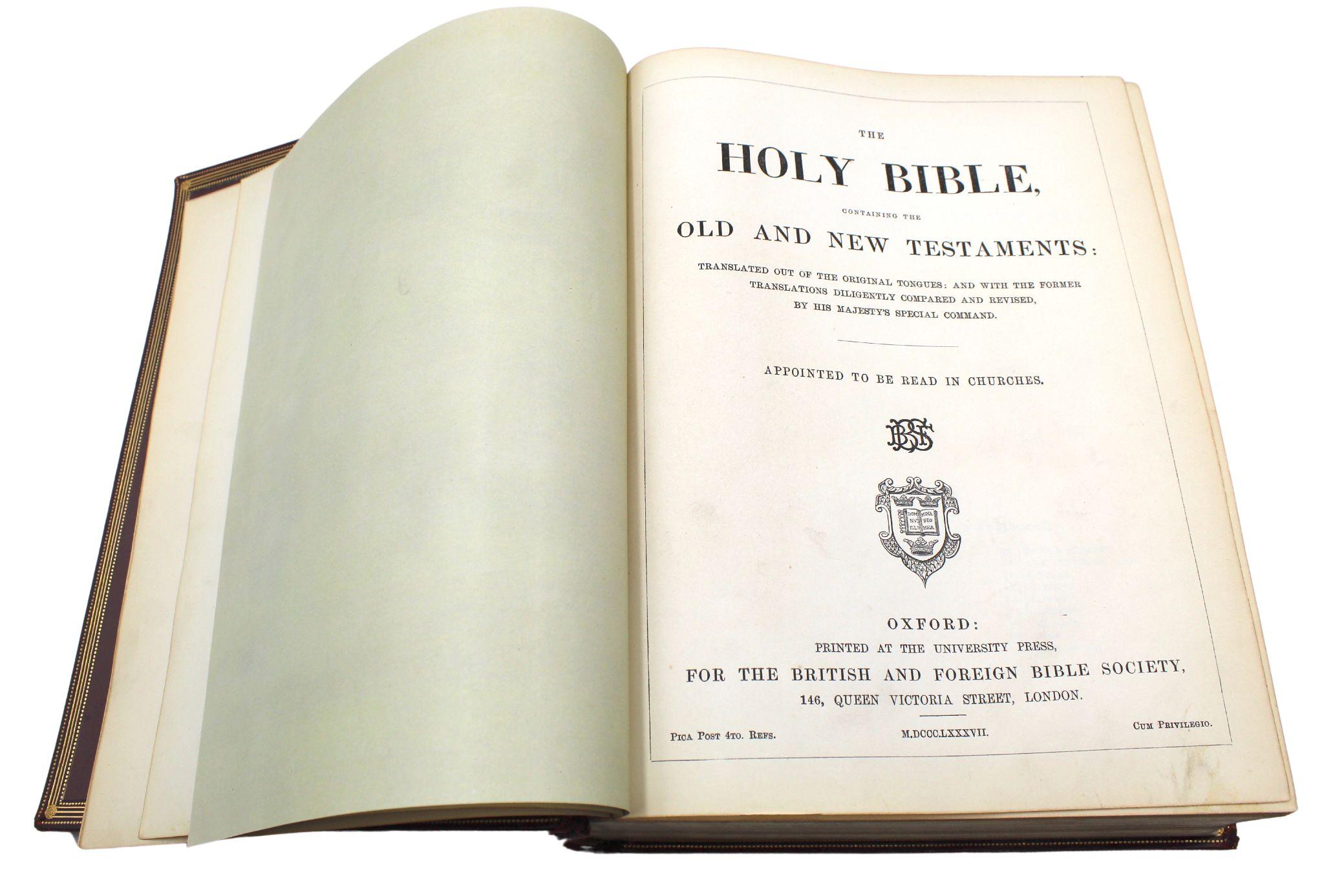 Leather The Holy Bible, Containing the Old and New Testaments, 1887 For Sale