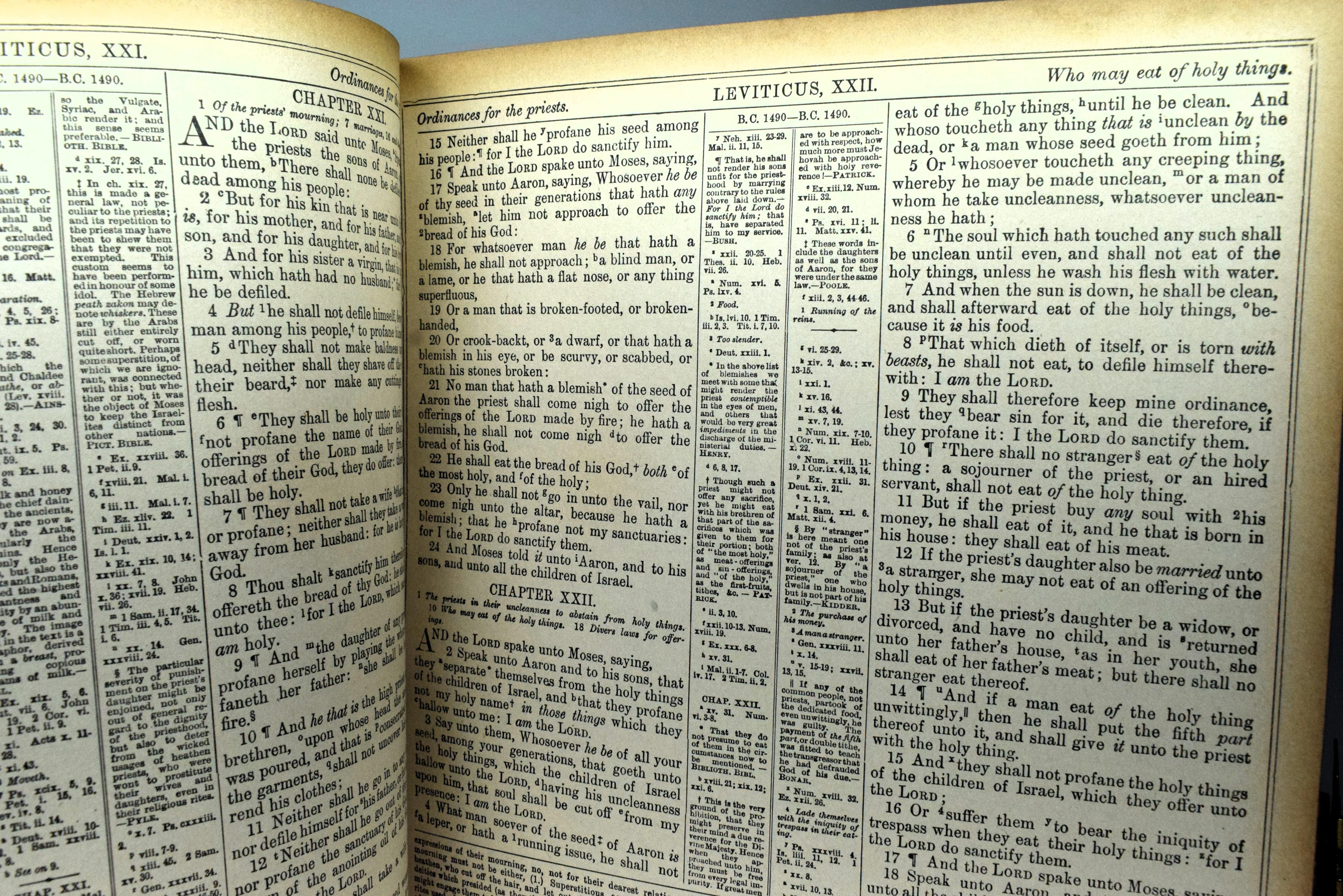 Placcato oro La Sacra Bibbia con un riassunto dei commentari di Scott e Henry in vendita