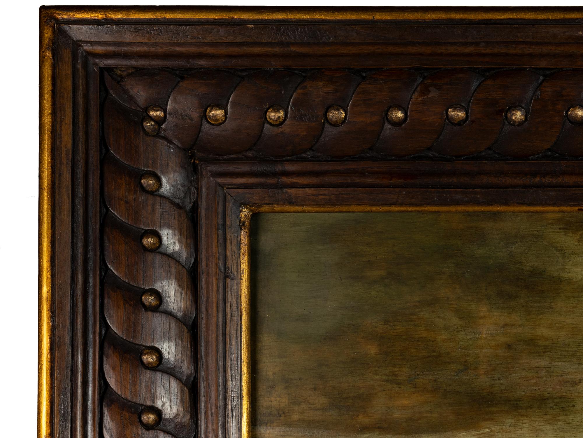 This Flemish panel painting, dated circa 1620, masterfully depicts the Holy Family and young Saint John the Baptist.

A Flemish School altarpiece work of art, a masterfully achieved oil painting in five joined oak panels, reinforced by a grand frame