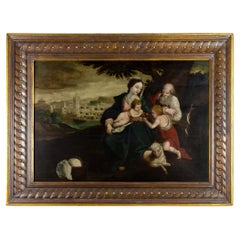 The Holy Family And St John The Baptist Religious Panel, 17th Century