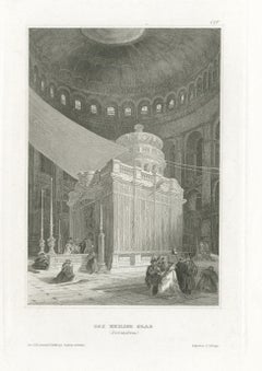 The Holy Sepulchre, Jerusalem, Antique Interior View of the Rotunda, circa 1850