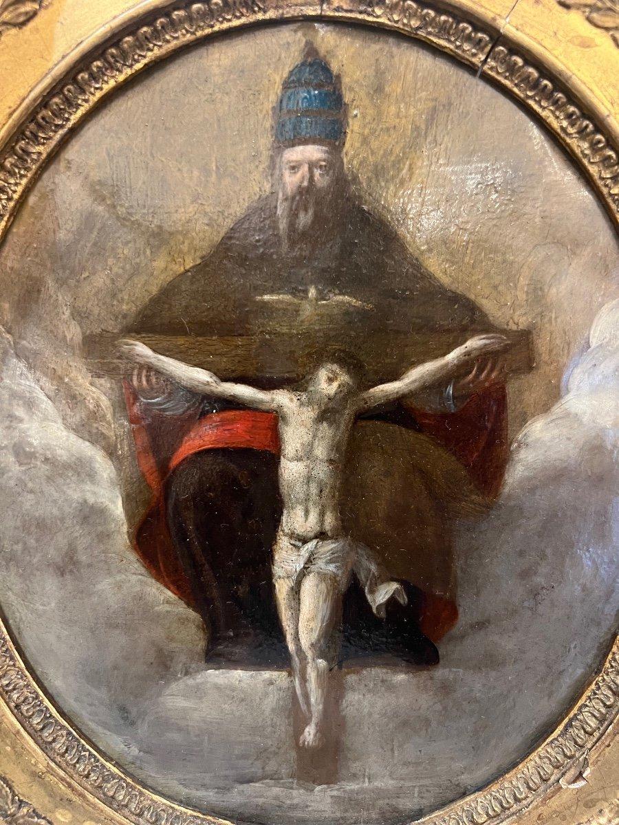The Holy Trinity in Oil on Copper, 17th Century In Good Condition For Sale In NICE, FR