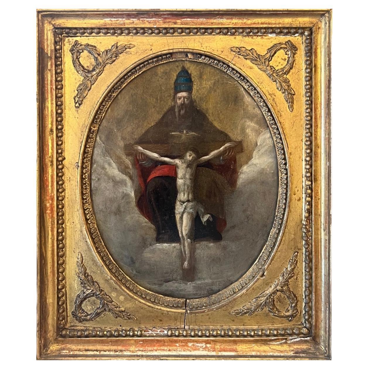 The Holy Trinity in Oil on Copper, 17th Century For Sale