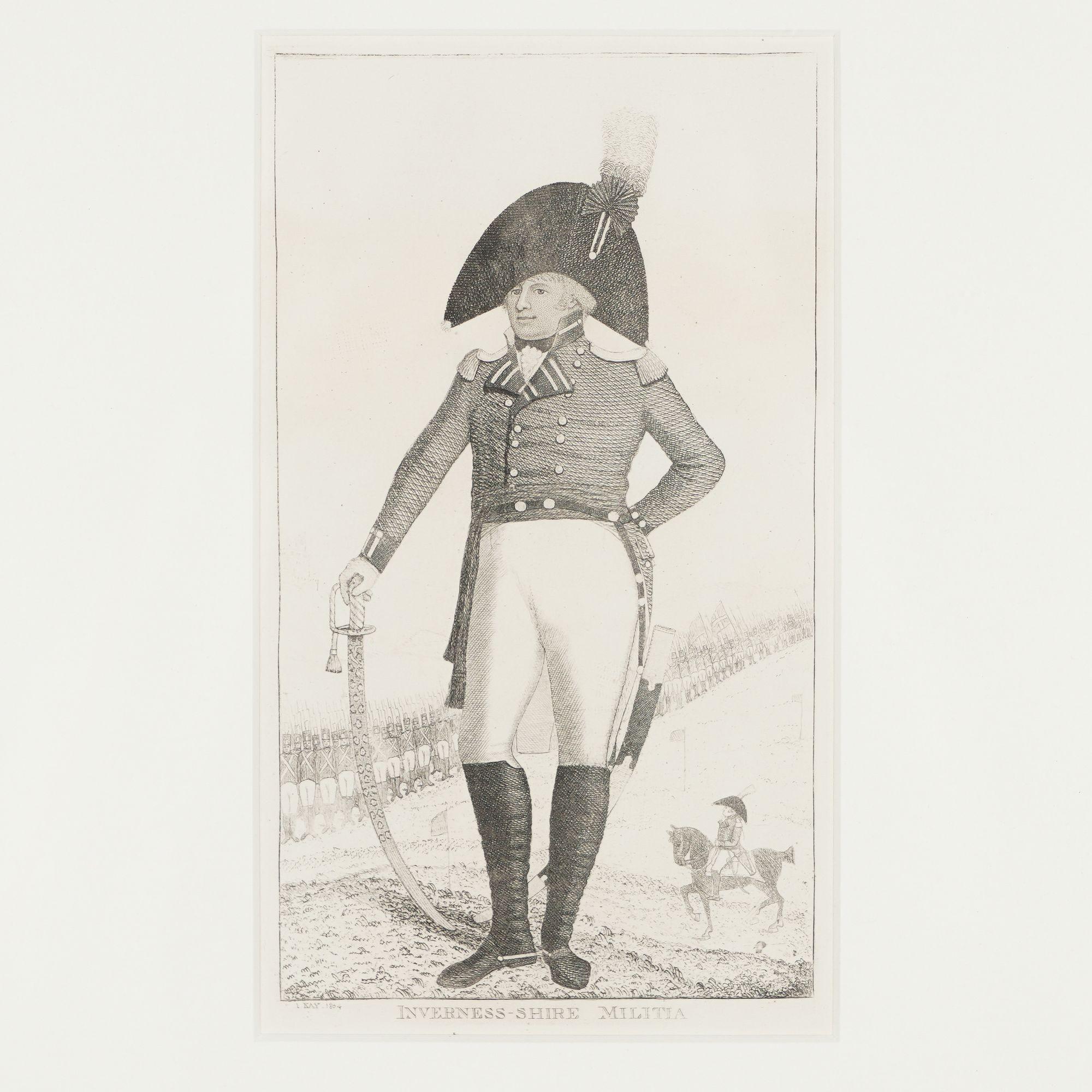 Originalstich von Francis William Grant (1778-1853), von Castle Grant, Elgin, Schottland. Von 1803 bis 1813 war er Oberst in der Miliz von Inverness, nachdem er 1798 in Irland und 1800-1 in Gibraltar in Kommissionen gedient hatte. Er gehörte dem