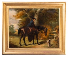 The Countess of Uxbridge mounted on 'Rose', a dark bay hunter with a terrier by
