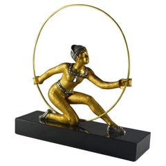 Hoop Dancer, Gilded Bronze Figure, Desire Grisard Art Deco