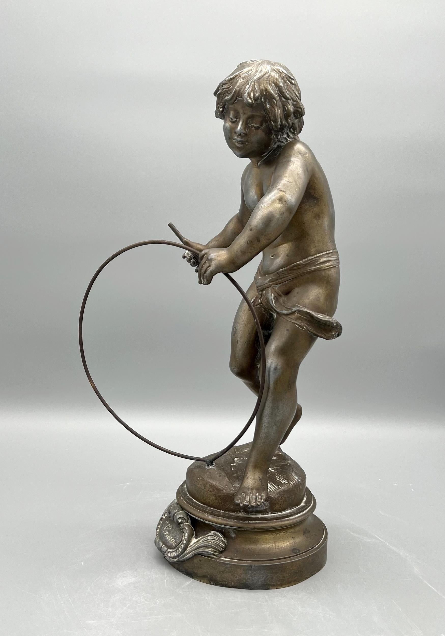 French “The hoop”, subject in regule by Auguste Moreau, France, circa 1880 For Sale