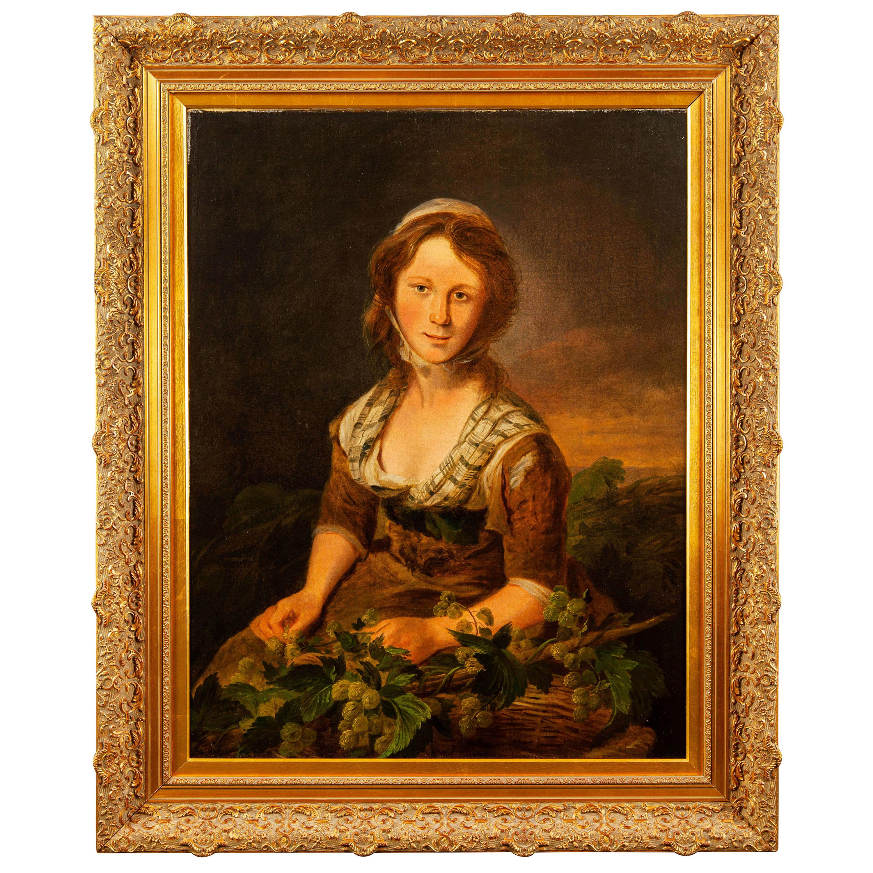 « The Hop Picker », peinture à l'huile de Thomas Barker de Bath, attribuée