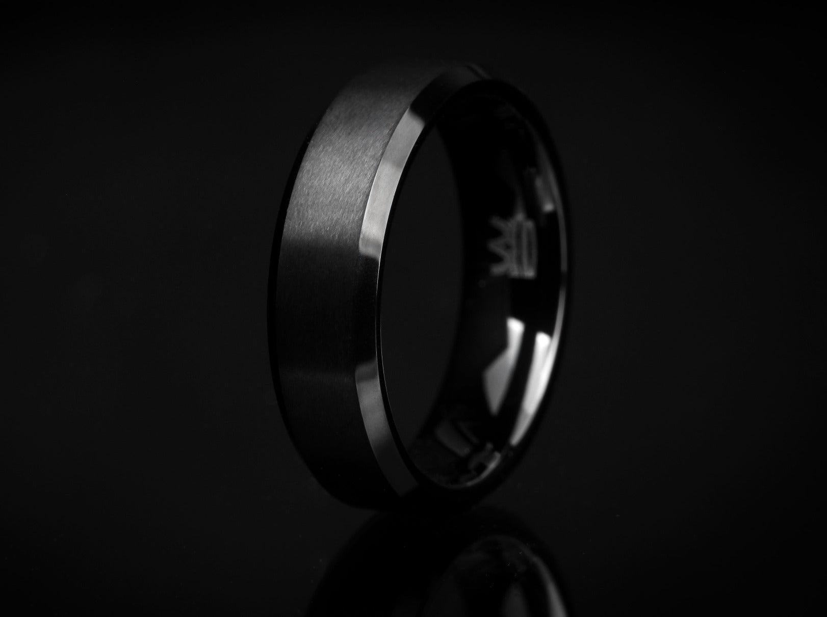 For Sale:  The Hopkins : Black Tungsten Polished Beveled Edge Brushed Profile Wedding Band 3