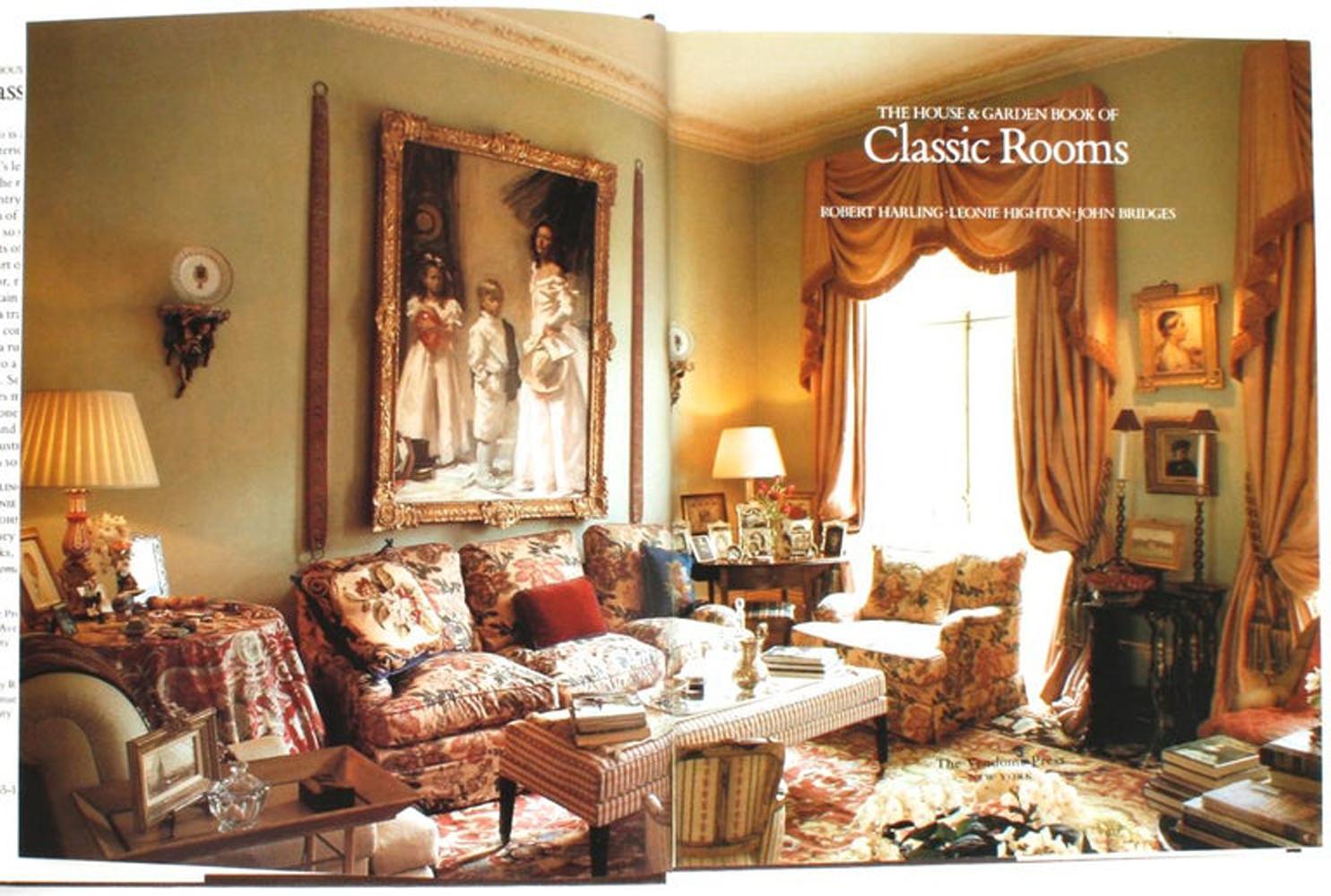 “The House and Garden Book of Classic Rooms” by Robert Harling. Vendome Press, New York, 1992. Second Edition hardcover with dust jacket. An illustrated book of interiors with 240 color photos representing emerging decorating themes in settings that
