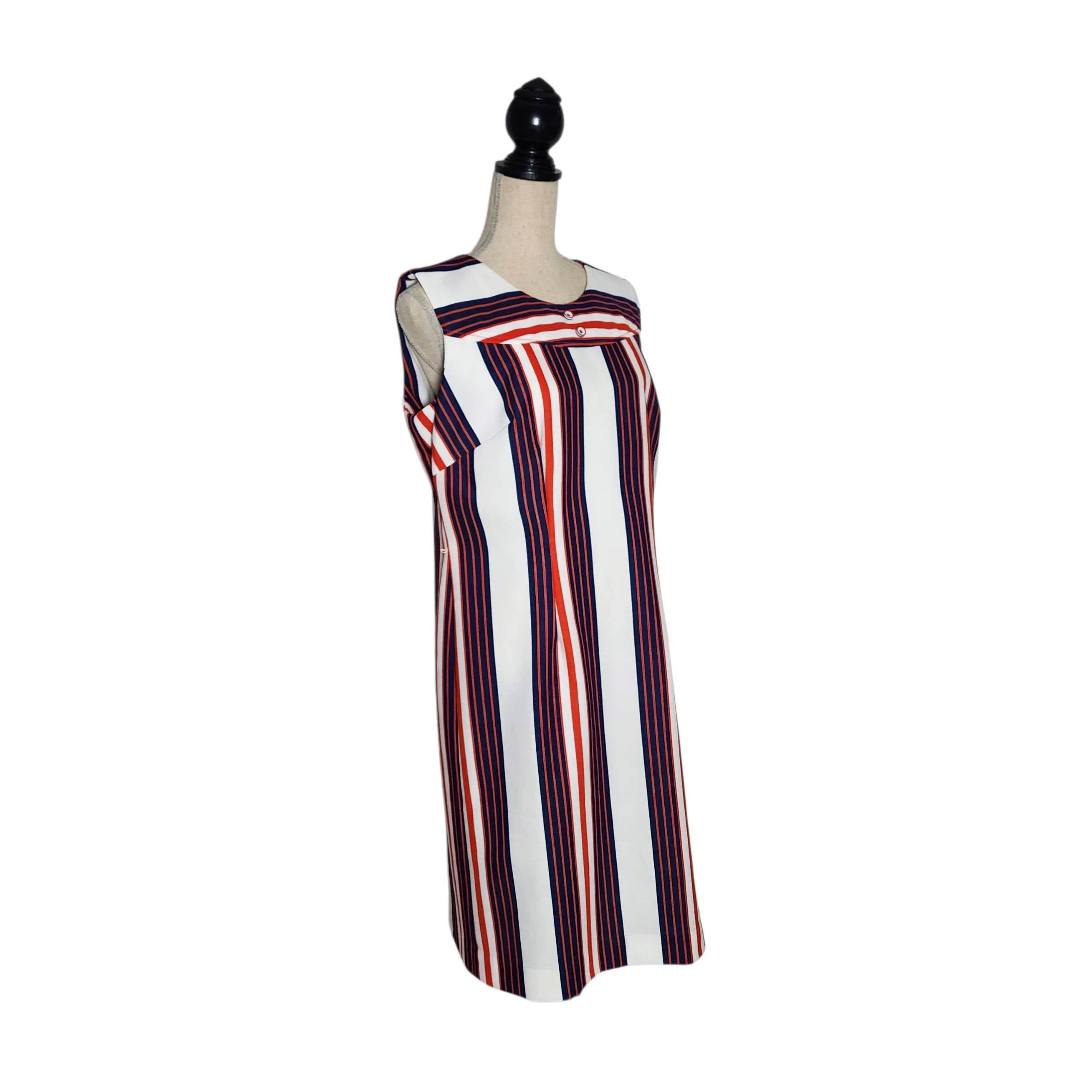 The House of Shroyer Robe sans manches rayée rouge, blanc et bleu, années 1960 en vente 12