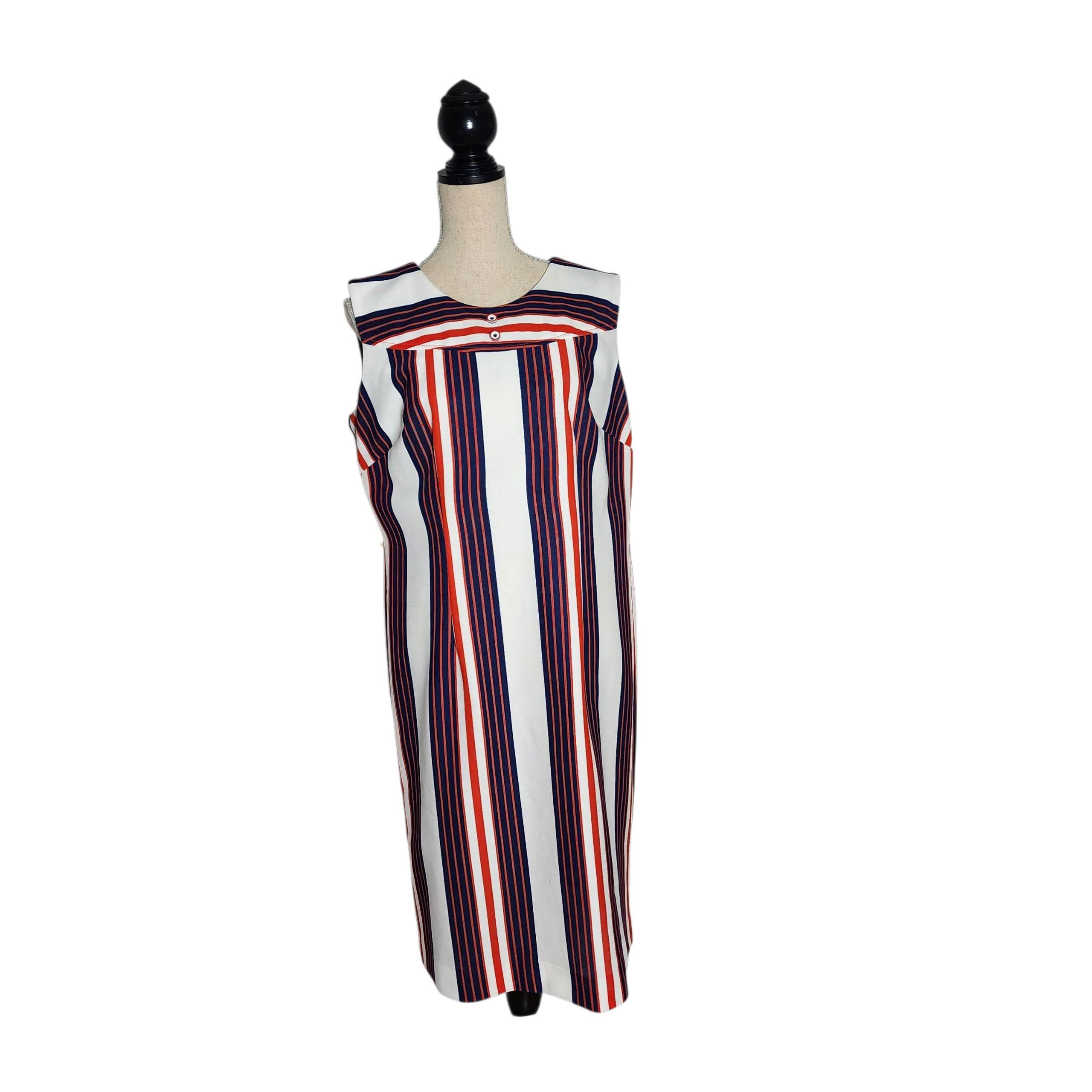 The House of Shroyer Robe sans manches rayée rouge, blanc et bleu, années 1960 Pour femmes en vente