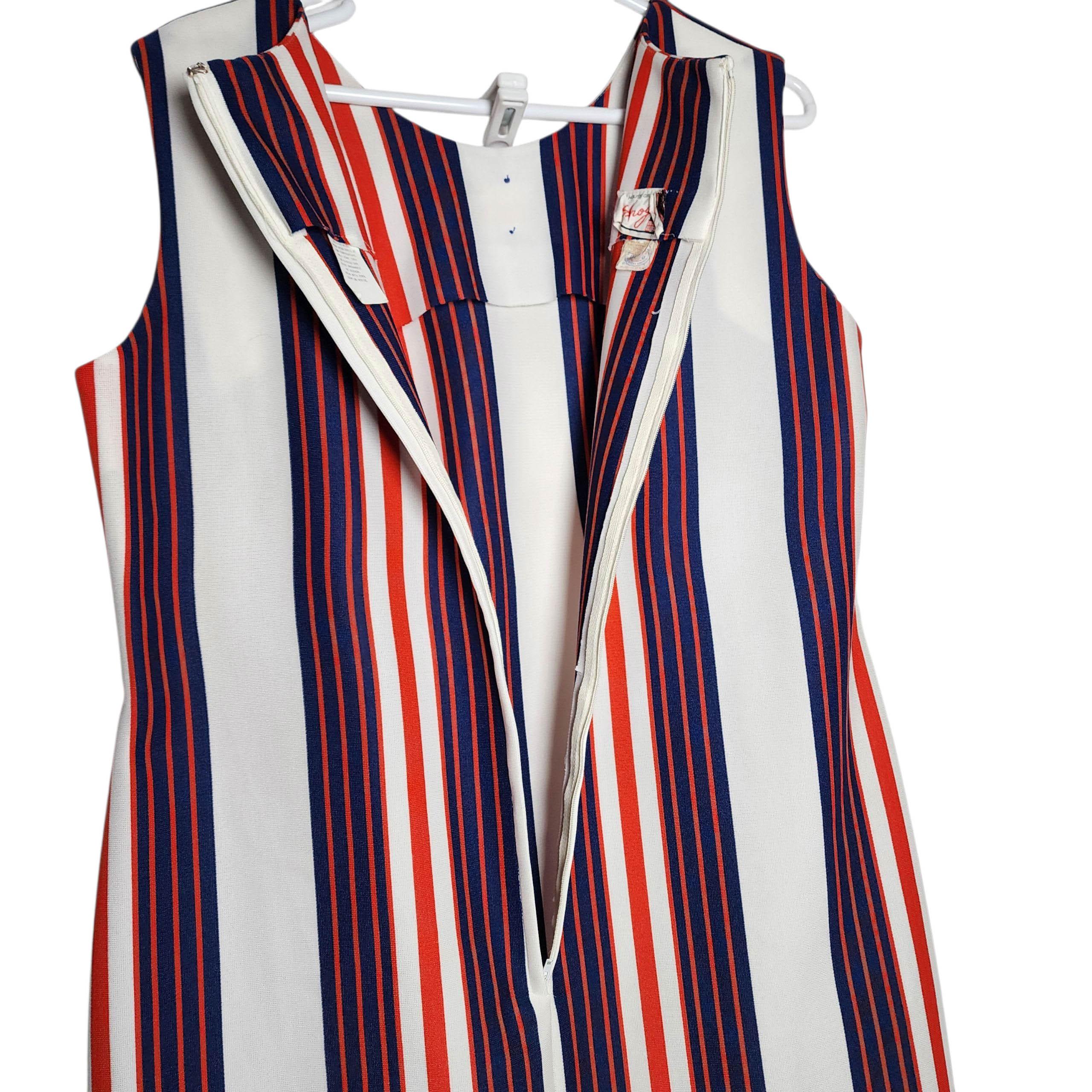 The House of Shroyer Robe sans manches rayée rouge, blanc et bleu, années 1960 en vente 3