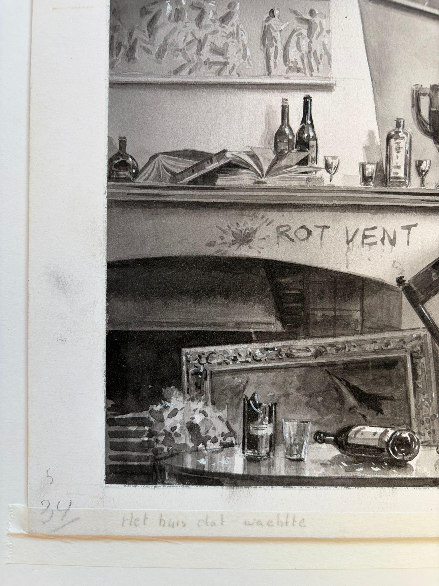 Das Haus, das wartete - Original-Krimi-Illustration von Charles Burki, 1965 (Niederländisch) im Angebot