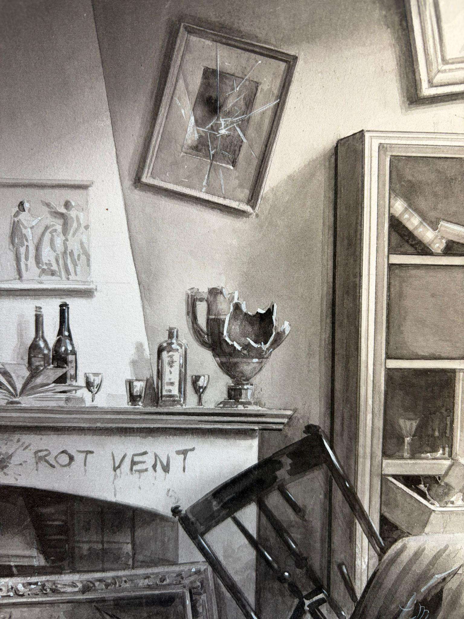 Das Haus, das wartete - Original-Krimi-Illustration von Charles Burki, 1965 (Mitte des 20. Jahrhunderts) im Angebot