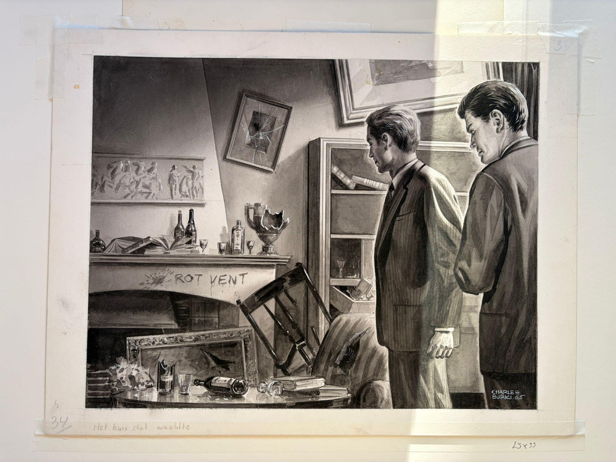 Das Haus, das wartete - Original-Krimi-Illustration von Charles Burki, 1965 (Papier) im Angebot