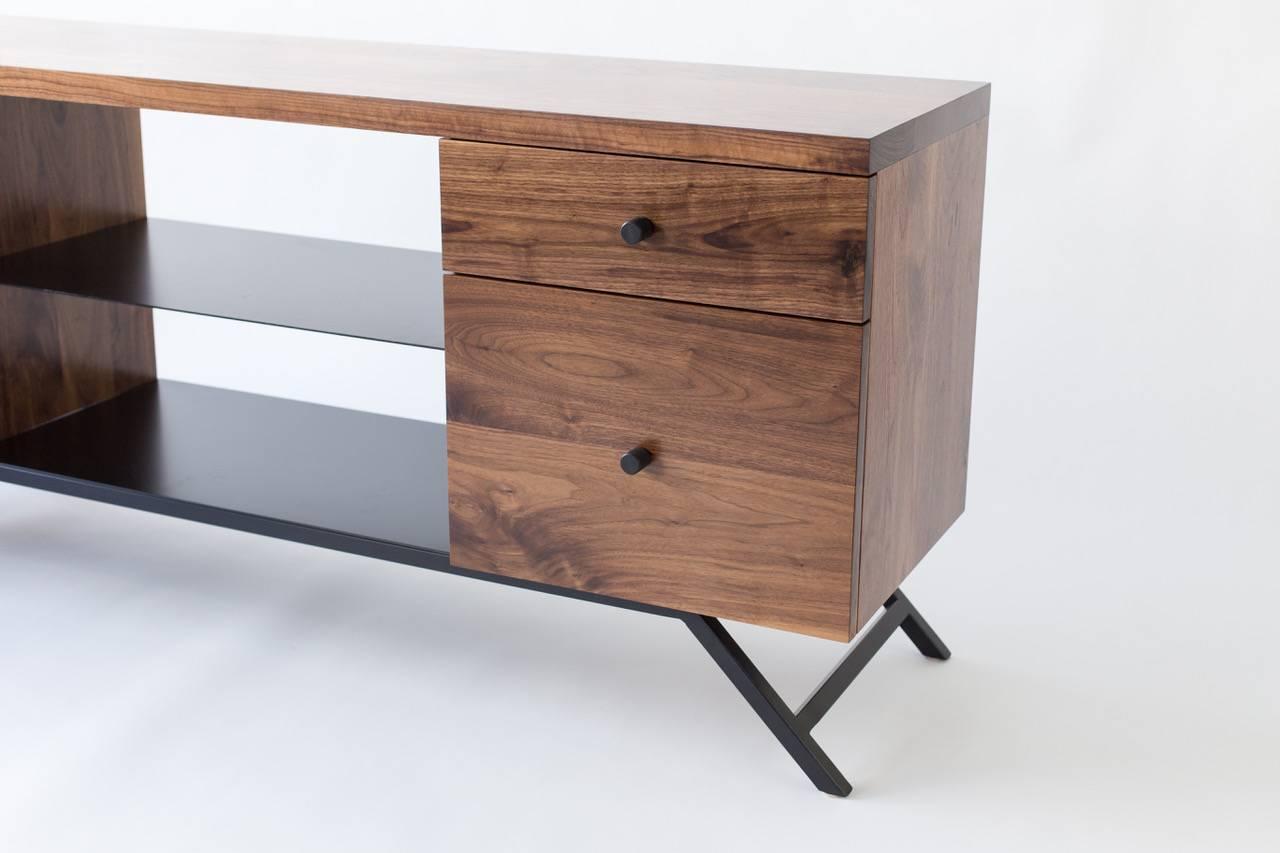 American The Hudson, Modern Walnut and Powder Coated Steel Credenza For Sale