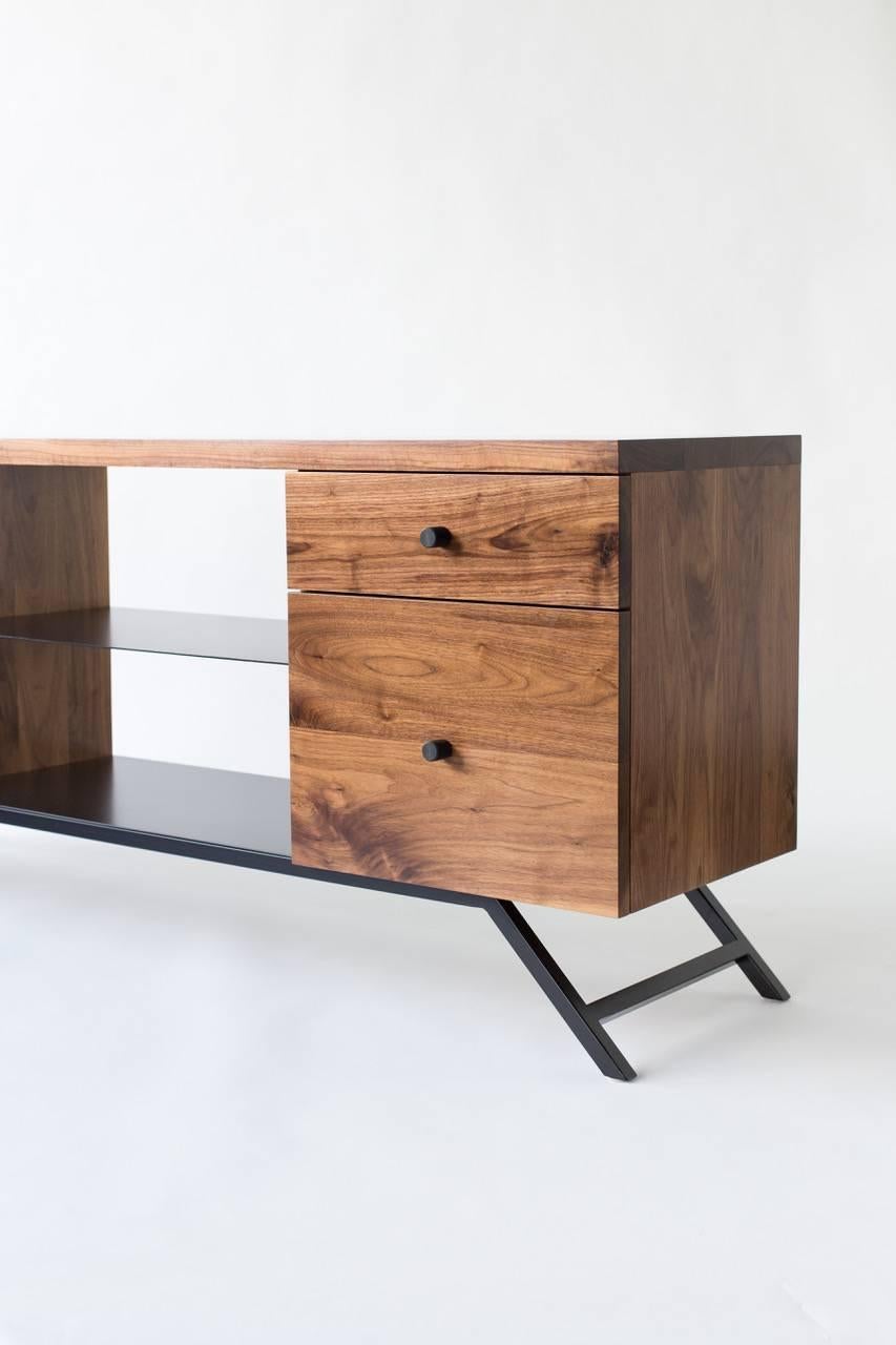 Powder-Coated The Hudson, Modern Walnut and Powder Coated Steel Credenza For Sale