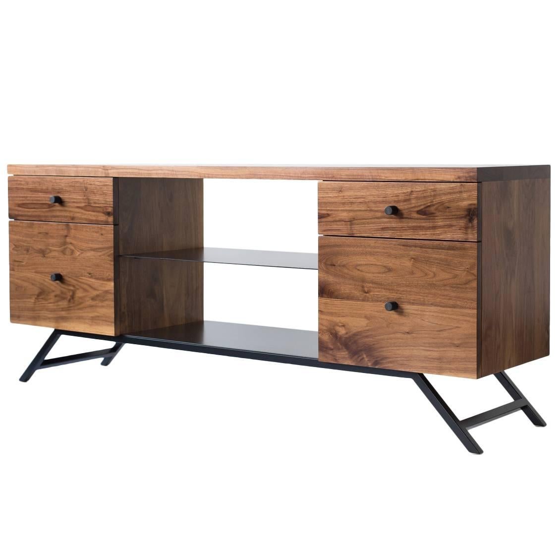 The Hudson, Modern Walnut and Powder Coated Steel Credenza For Sale