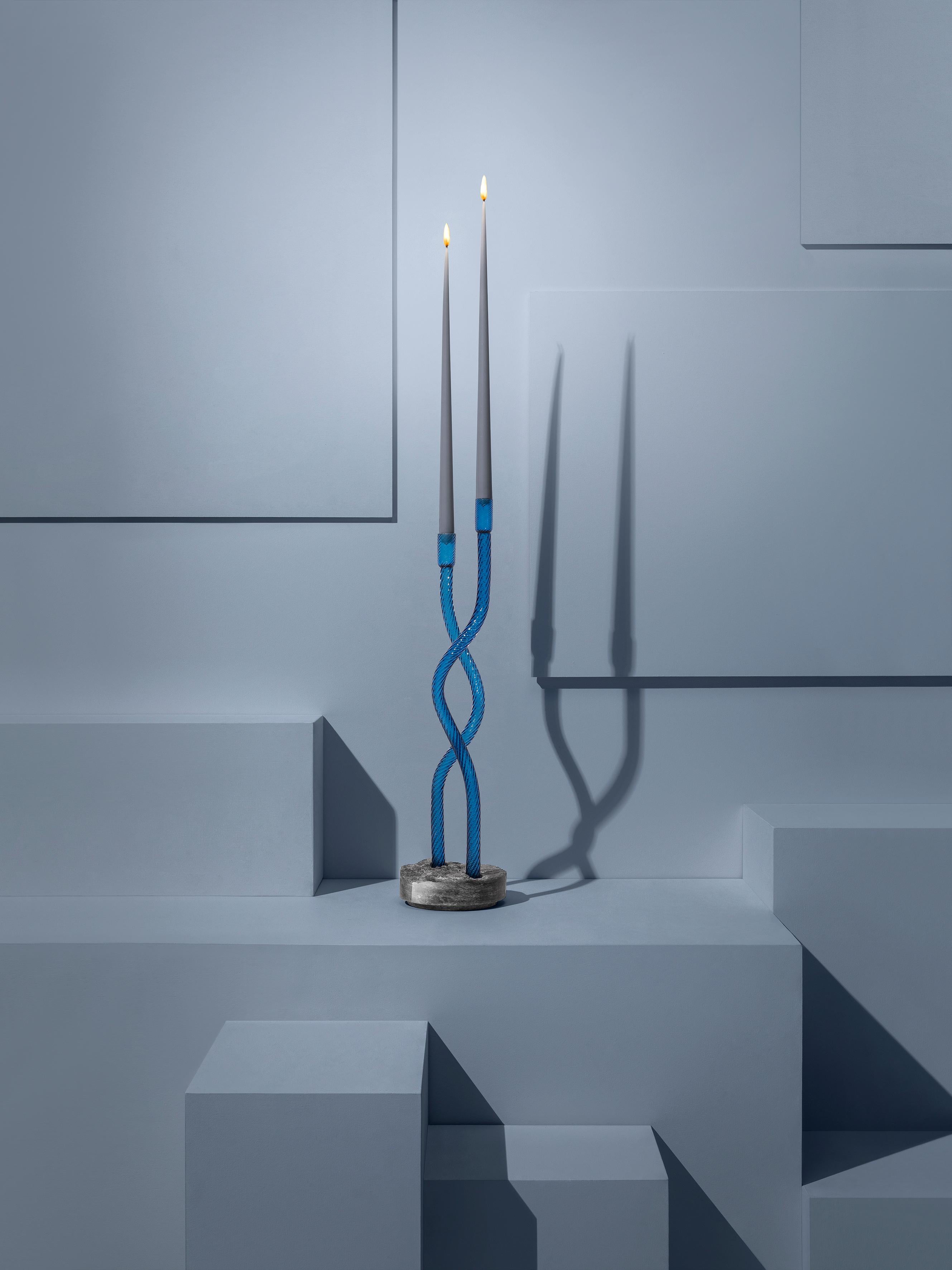 Duo Wavy Murano Glass and Marble Candleholder, Various Colors by Aina Kari im Zustand „Neu“ im Angebot in Geneve, CH