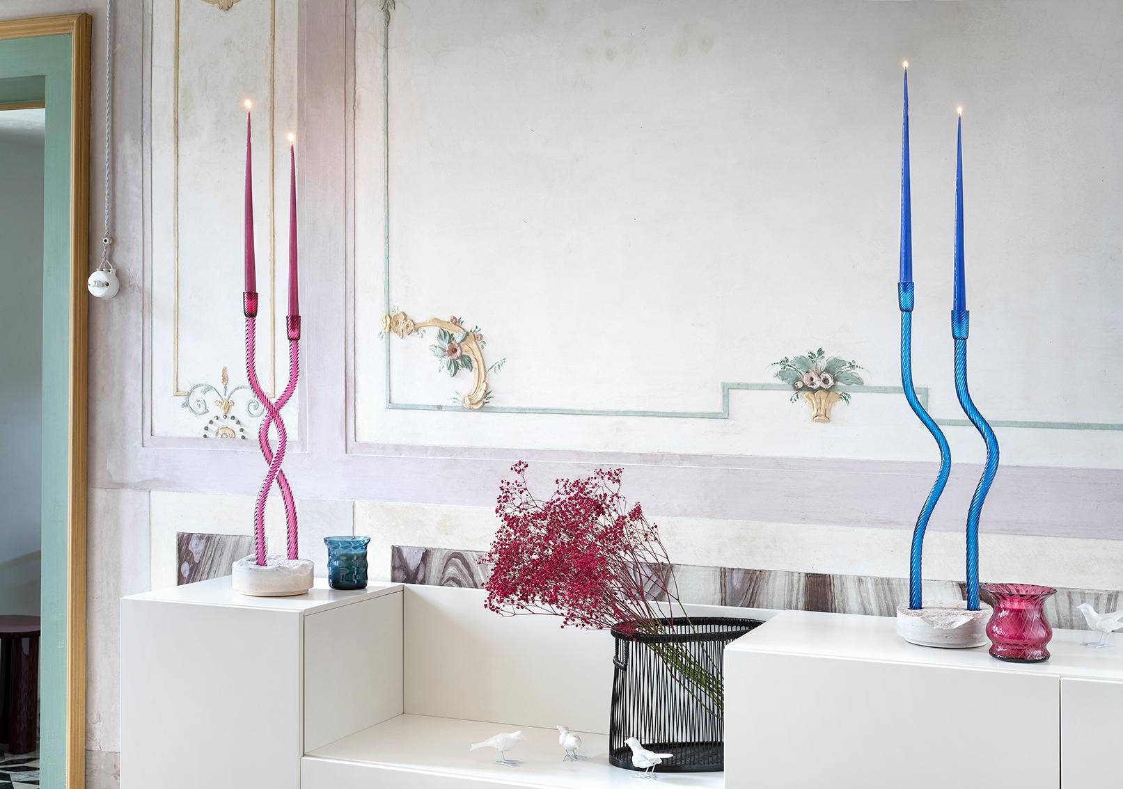 Duo Wavy Murano Glass and Marble Candleholder, Various Colors by Aina Kari im Angebot 2