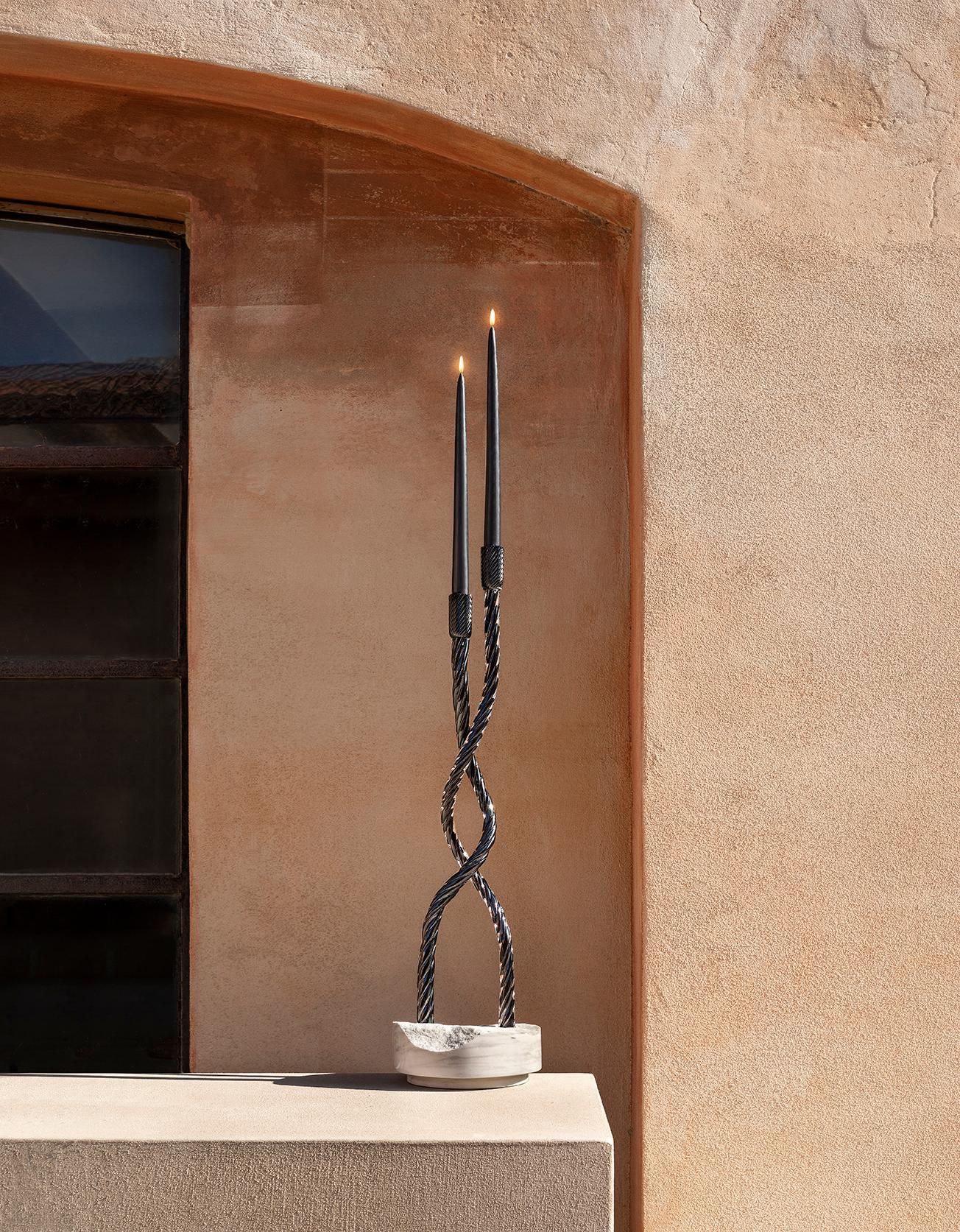 Contemporary The Hug of Artisans -Murano Glass and Palissandro Marble  ExtralongCandleholder  For Sale