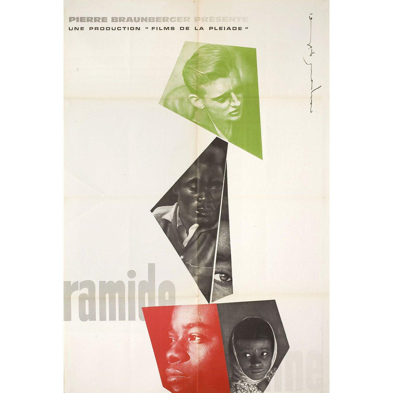Original 1961 French half grande poster by Raymond Gid for the film The Human Pyramid (La pyramide humaine) directed by Jean Rouch with Denise / Elola / Jean-Claude / Nadine. Very good-fine condition, folded. Many original posters were issued folded