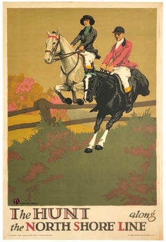 LA CAZA A LO LARGO DE LA LÍNEA DE LA COSTA NORTE Cartel de viaje antiguo original de 1926