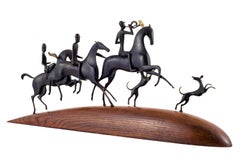 "The Hunt" Equestrian Sculpture Werkstatte Hagenauer Brass circa 1930s, Austrian
