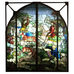 "The Hunt", Large Historic Stained Glass by Mauméjean Brothers