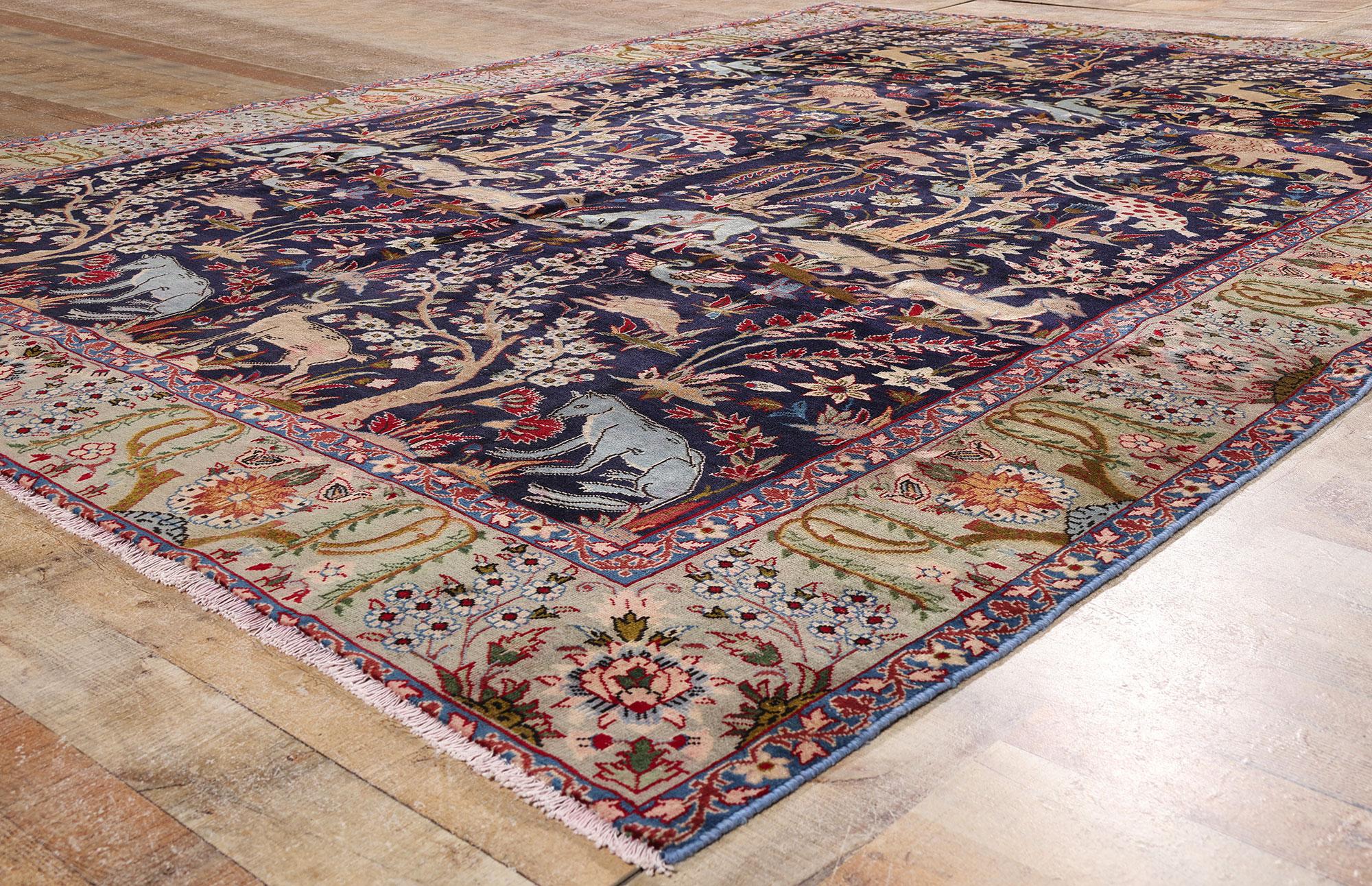 Die Jagd der Könige: Ein persisches Vintage-Najafabad-Meisterwerk von Mythos und Majestät (Ästhetizismus) im Angebot