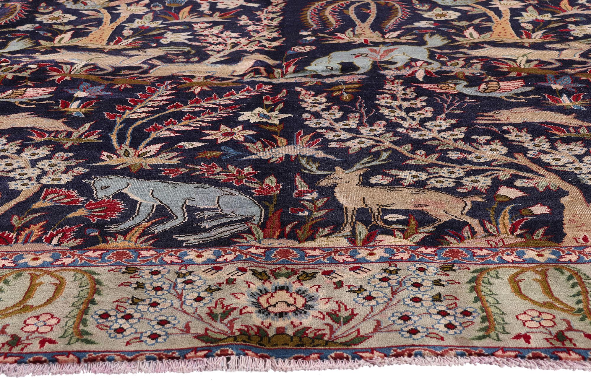 Die Jagd der Könige: Ein persisches Vintage-Najafabad-Meisterwerk von Mythos und Majestät (Handgeknüpft) im Angebot