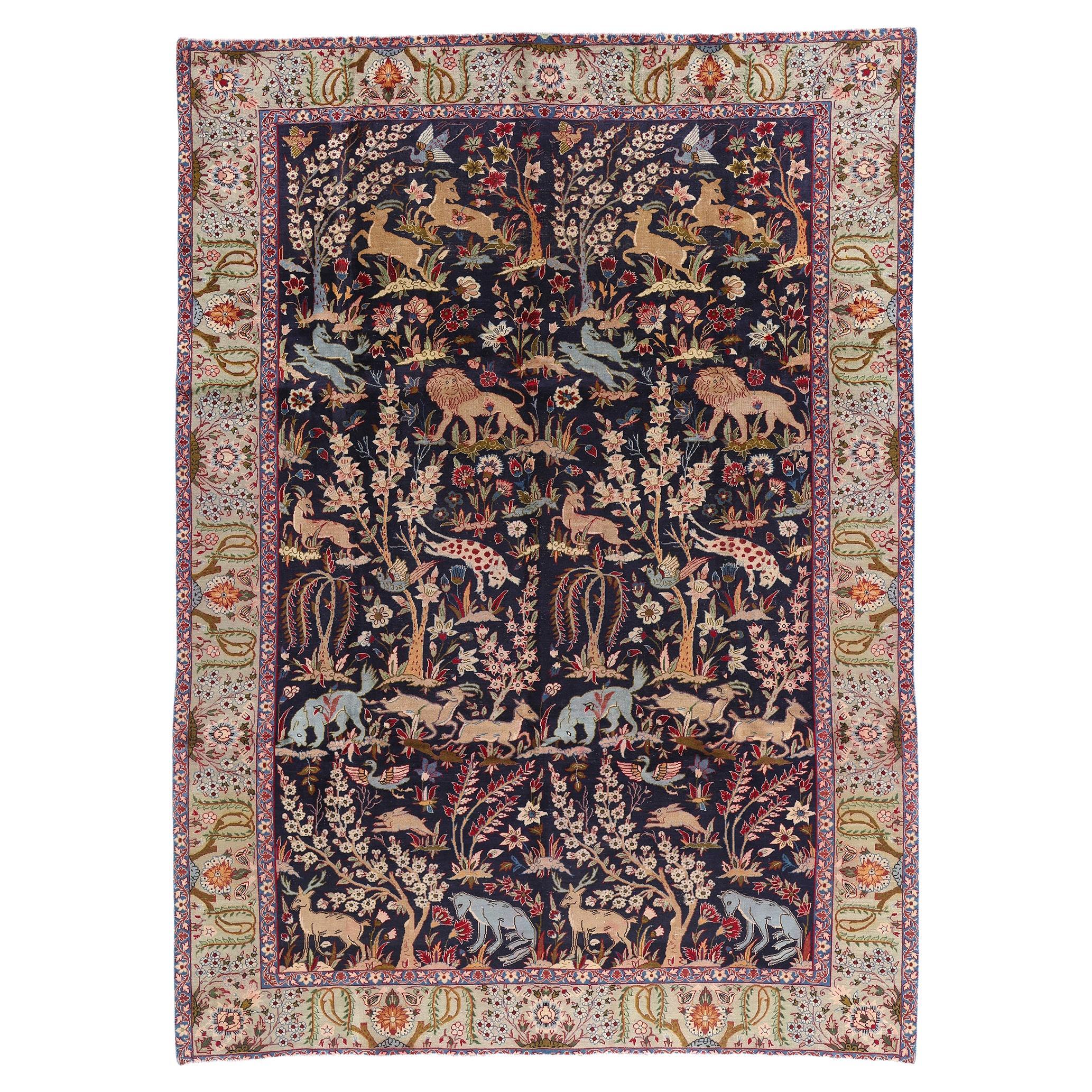 Die Jagd der Könige: Ein persisches Vintage-Najafabad-Meisterwerk von Mythos und Majestät im Angebot