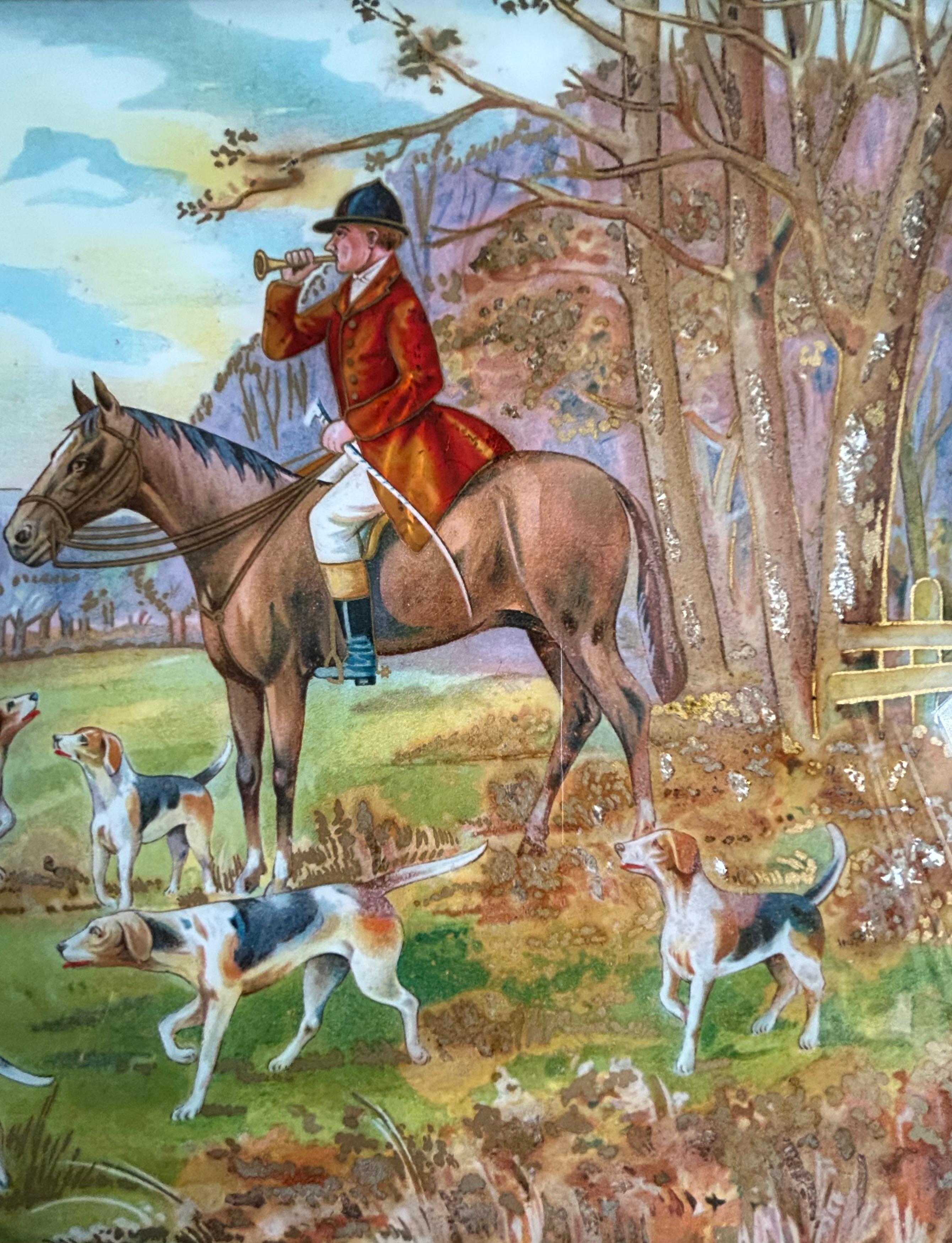 The Hunt, Hinterglasmalerei, Englisch, 19. Jahrhundert (Volkskunst) im Angebot