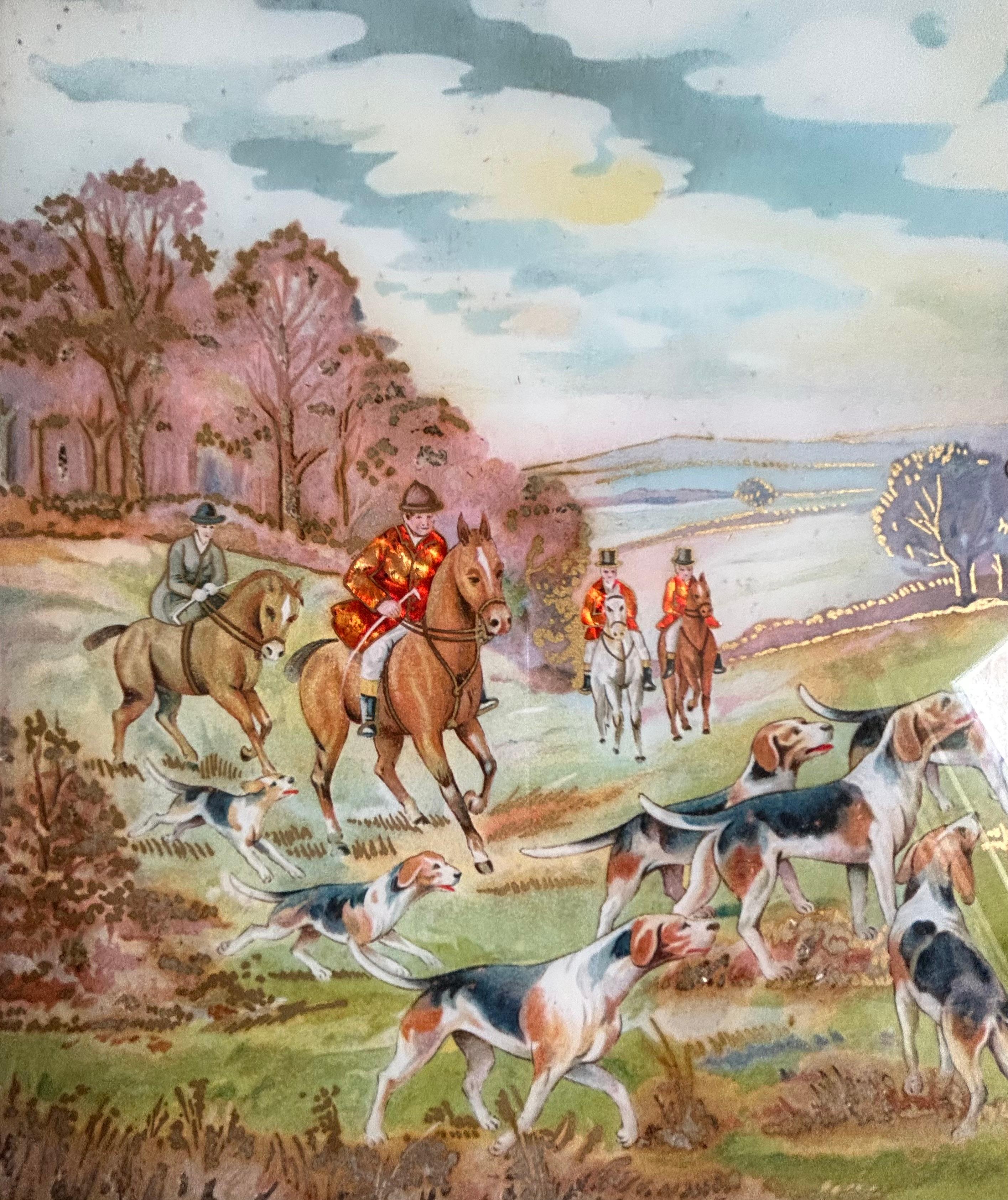 The Hunt, Hinterglasmalerei, Englisch, 19. Jahrhundert (Gemalt) im Angebot