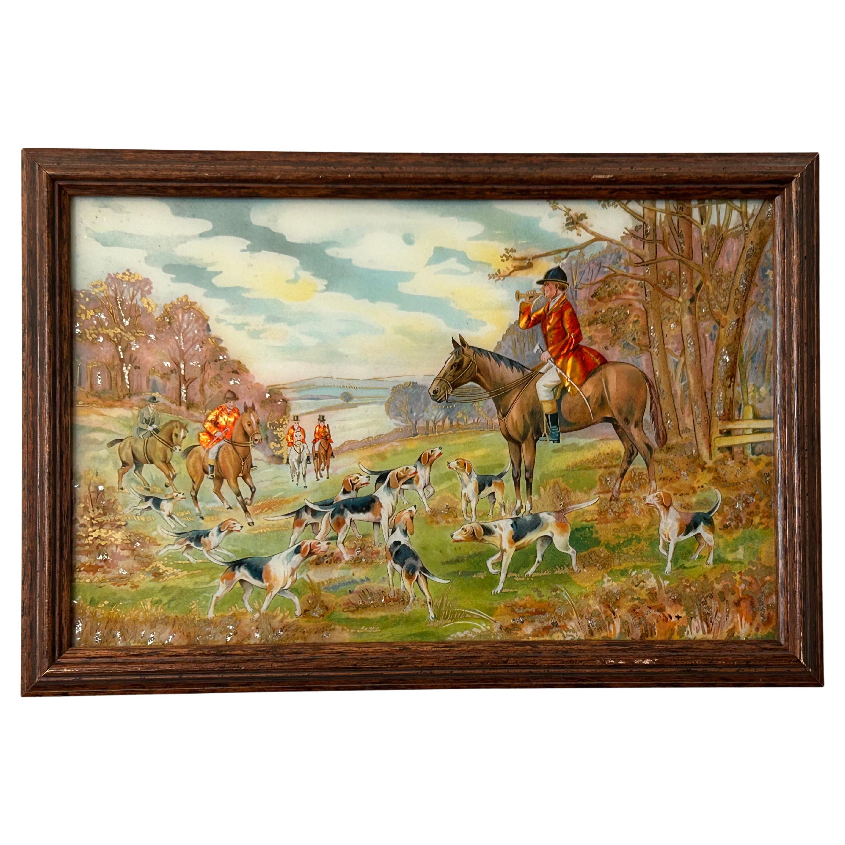 The Hunt, Hinterglasmalerei, Englisch, 19. Jahrhundert