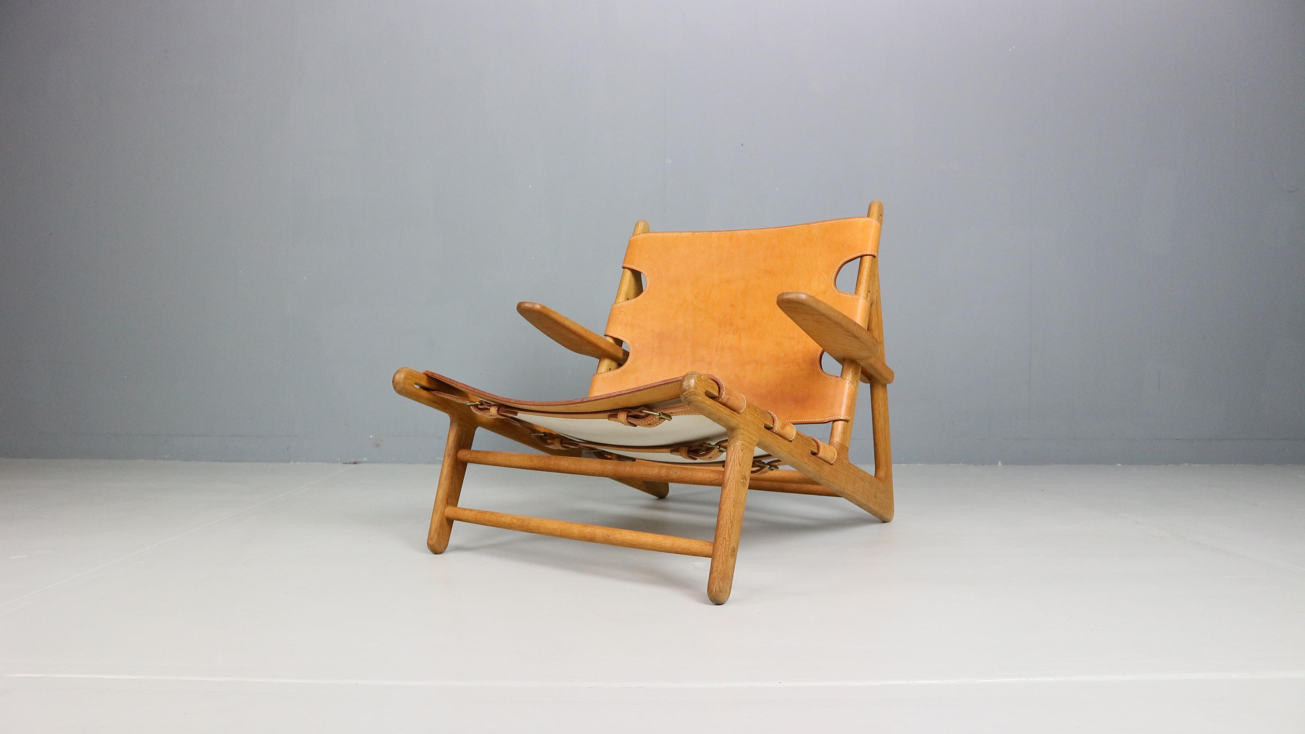 Leather 'The Hunting Chair' 2229 by Børge Mogensen, Fredericia Furniture 1970s For Sale