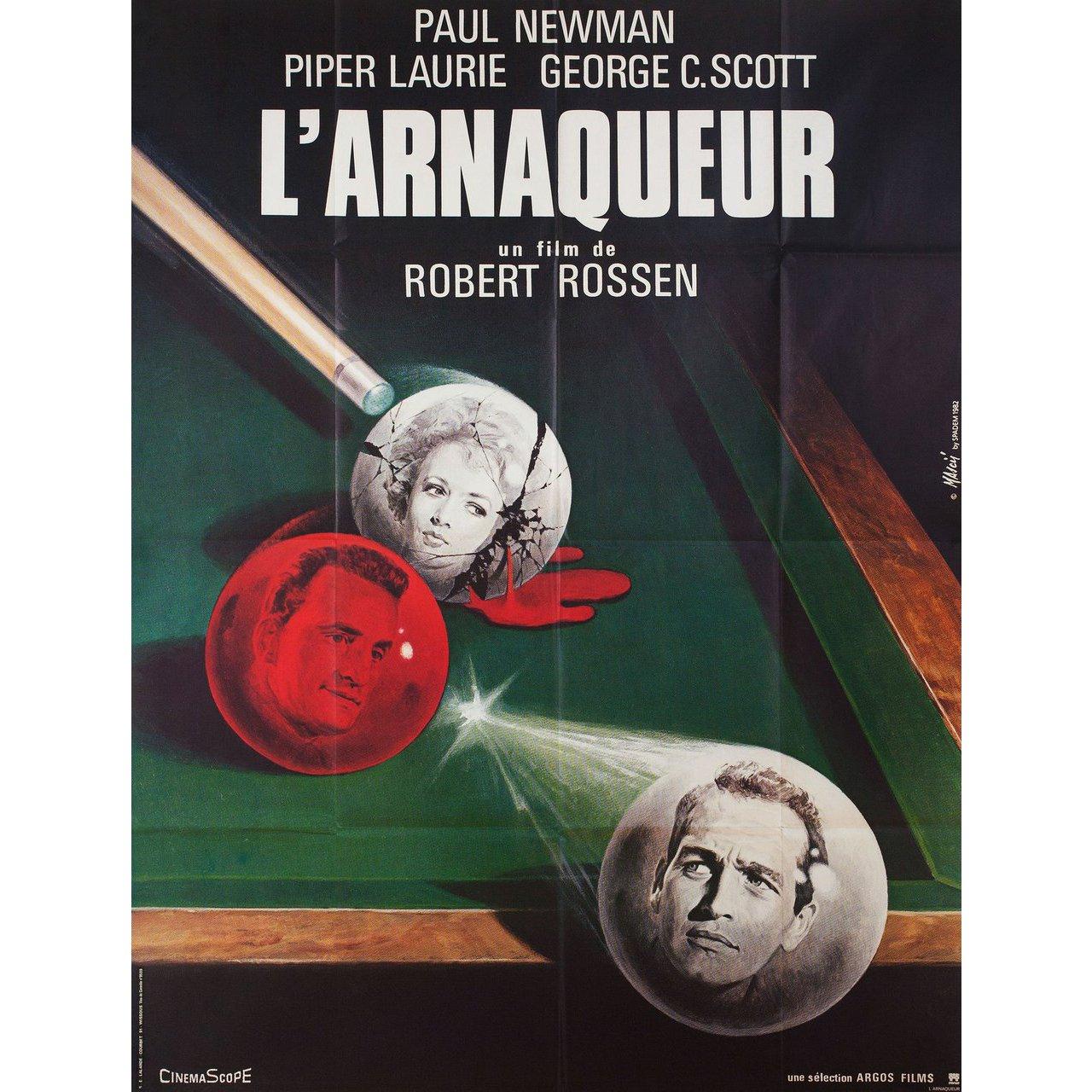 Original 1982 re-release French grande poster by Jean Mascii for the 1961 film The Hustler directed by Robert Rossen with Paul Newman / Jackie Gleason / Piper Laurie / George C. Scott. Fine condition, folded. Many original posters were issued folded