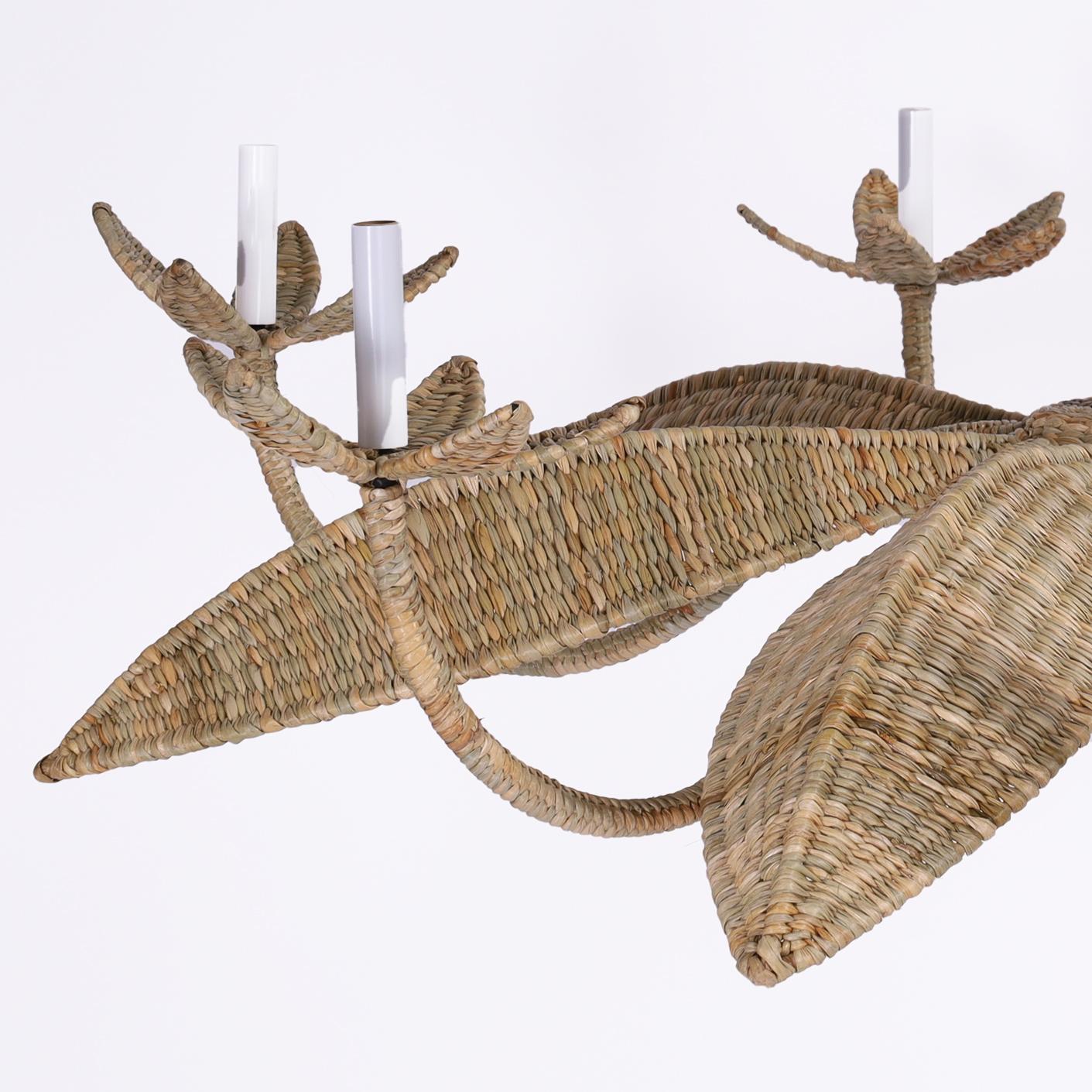 Woven The Ibiza Large Wicker Palm Leaf Chandelier from the FS Flores Collection