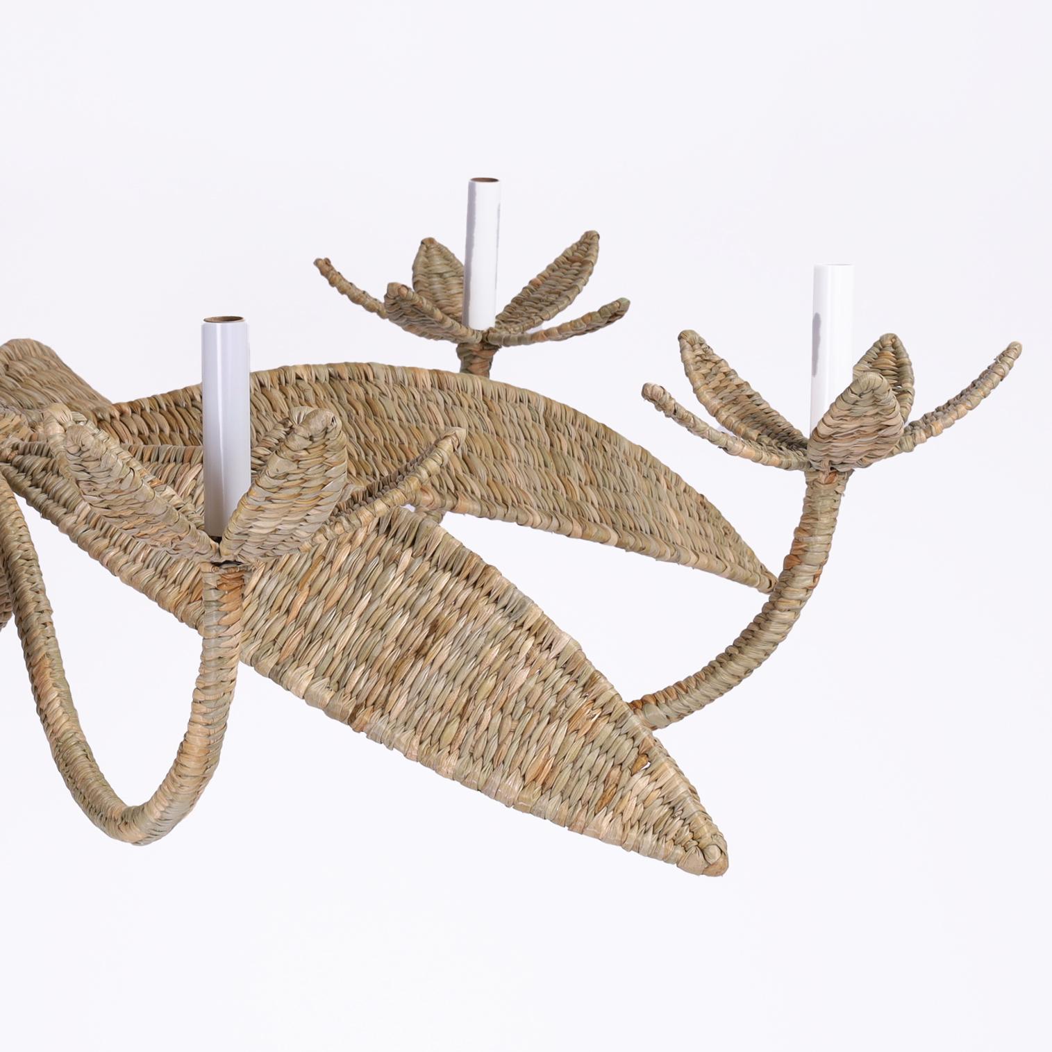 The Ibiza Large Wicker Palm Leaf Chandelier from the FS Flores Collection In New Condition In Palm Beach, FL