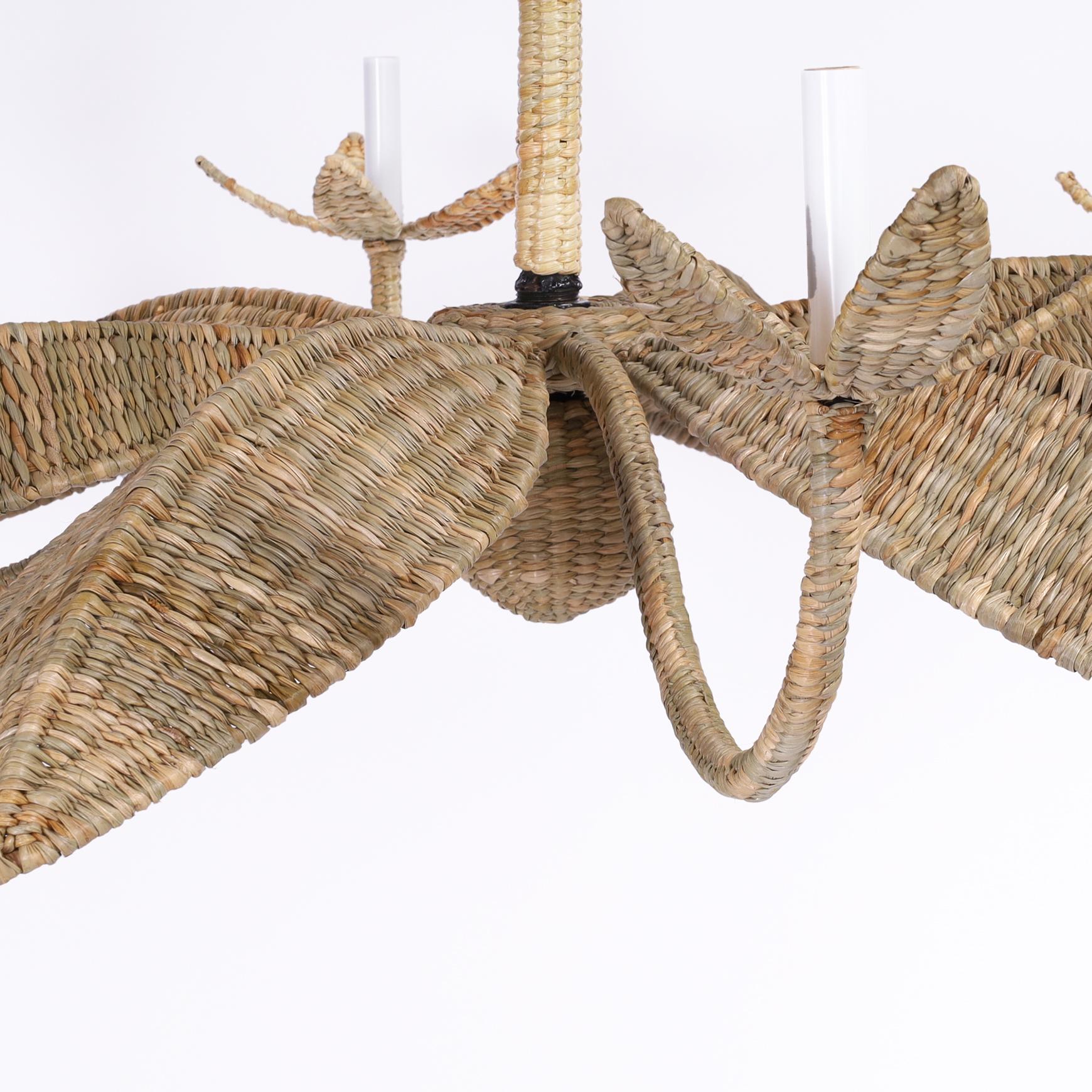 Contemporary The Ibiza Large Wicker Palm Leaf Chandelier from the FS Flores Collection